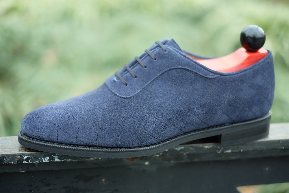 Spokane - MTO - Quilted Navy Suede - TMG Last - City Rubber Sole-Made To Order Quilted Adelaide Oxfords-J.FitzPatrick Footwear