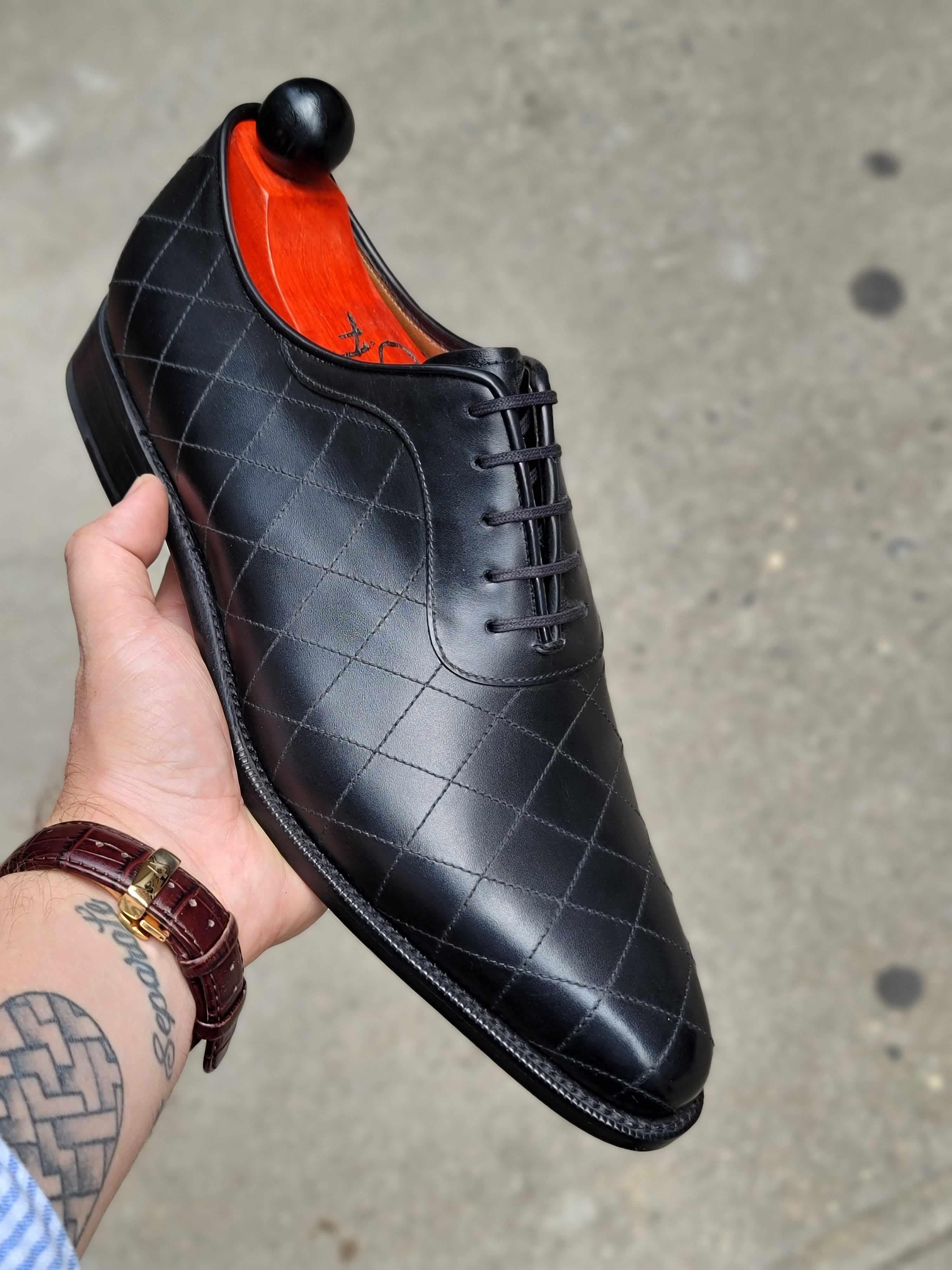 Spokane - Quilted Black Calf-Quilted Oxfords-J.FitzPatrick Footwear
