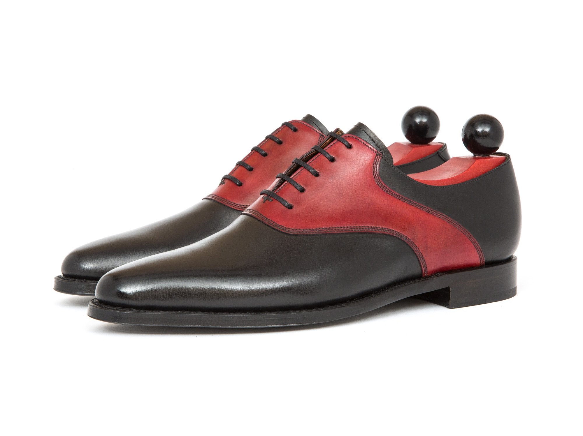 Stefano - MTO - Black Calf / Red Calf Saddle - JKF Last - Single Leather Sole-Made To Order Saddle Shoe Spectator Oxfords-J.FitzPatrick Footwear