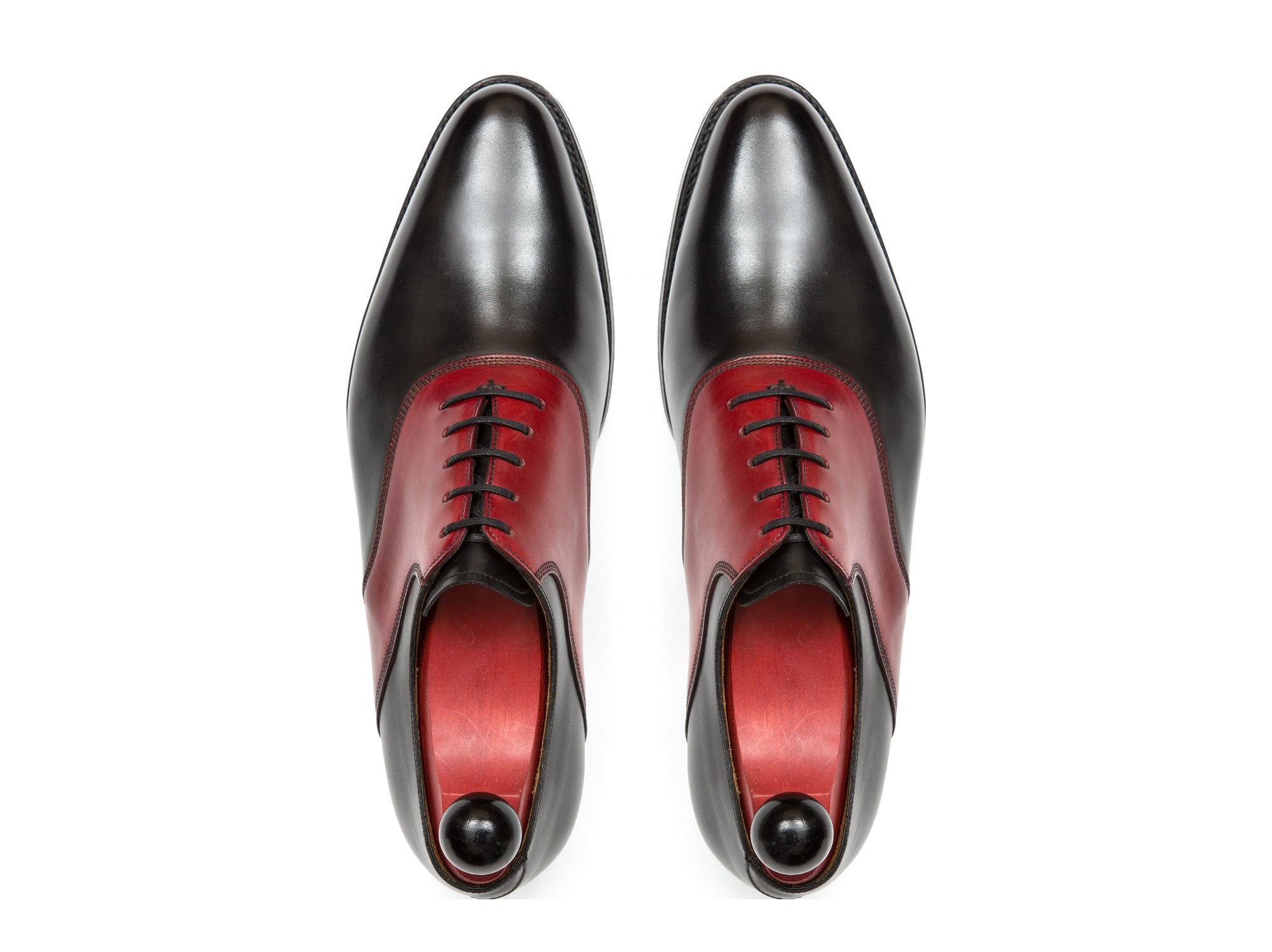 Stefano - MTO - Black Calf / Red Calf Saddle - JKF Last - Single Leather Sole-Made To Order Saddle Shoe Spectator Oxfords-J.FitzPatrick Footwear