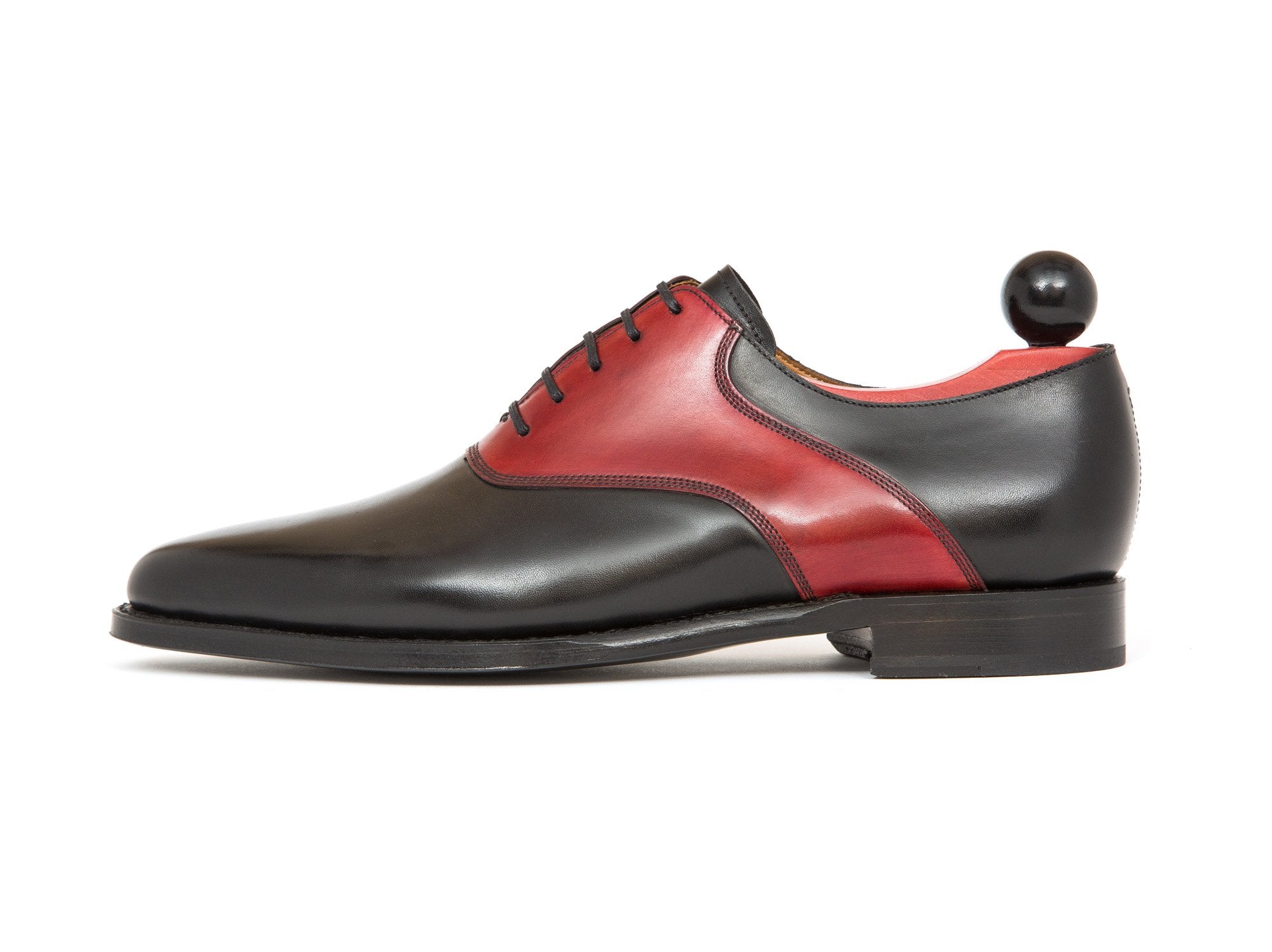 Stefano - MTO - Black Calf / Red Calf Saddle - JKF Last - Single Leather Sole-Made To Order Saddle Shoe Spectator Oxfords-J.FitzPatrick Footwear