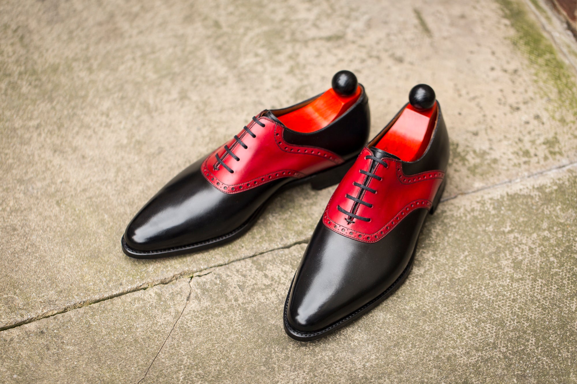 Stefano Redux - MTO - Black Calf / Red Calf Saddle - JKF Last - Single Leather Sole-Made To Order Saddle Shoe Spectator Oxfords-J.FitzPatrick Footwear