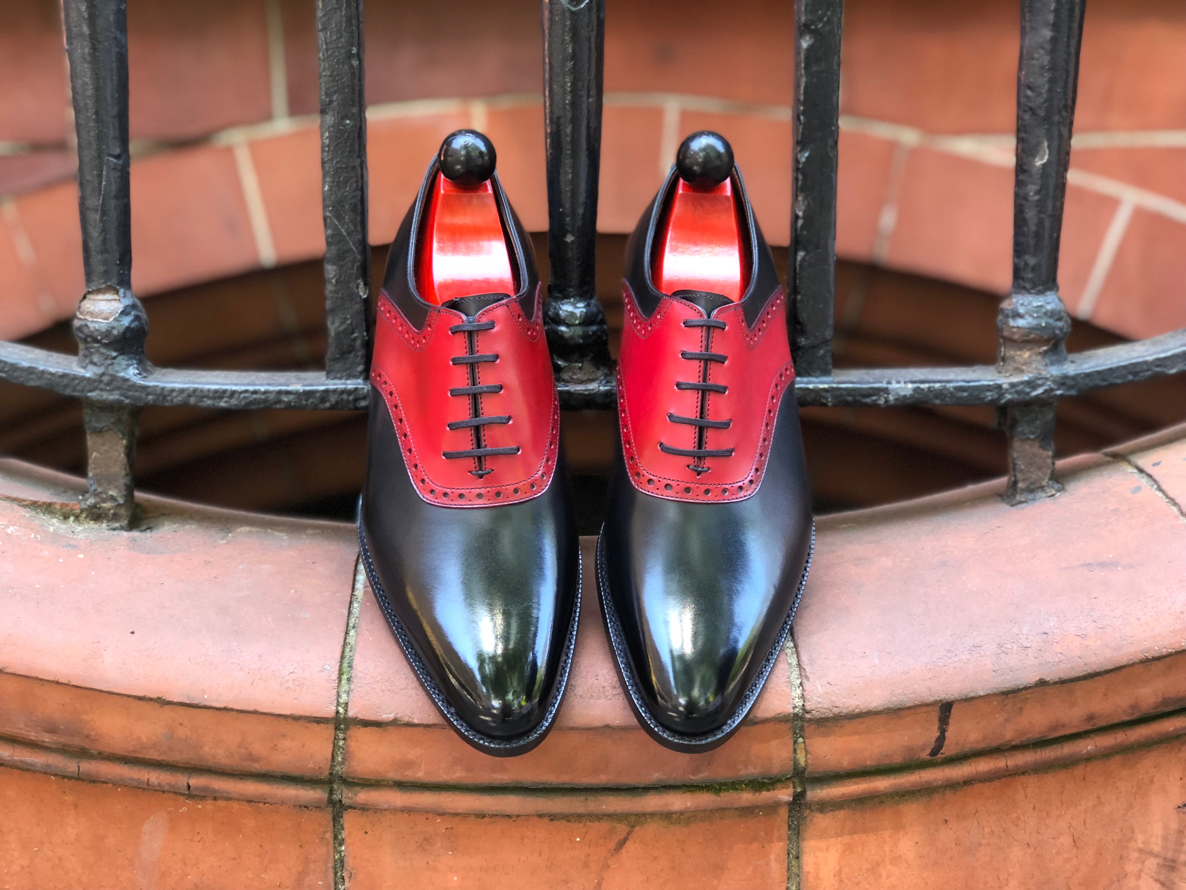 Stefano Redux - MTO - Black Calf / Red Calf Saddle - JKF Last - Single Leather Sole-Made To Order Saddle Shoe Spectator Oxfords-J.FitzPatrick Footwear