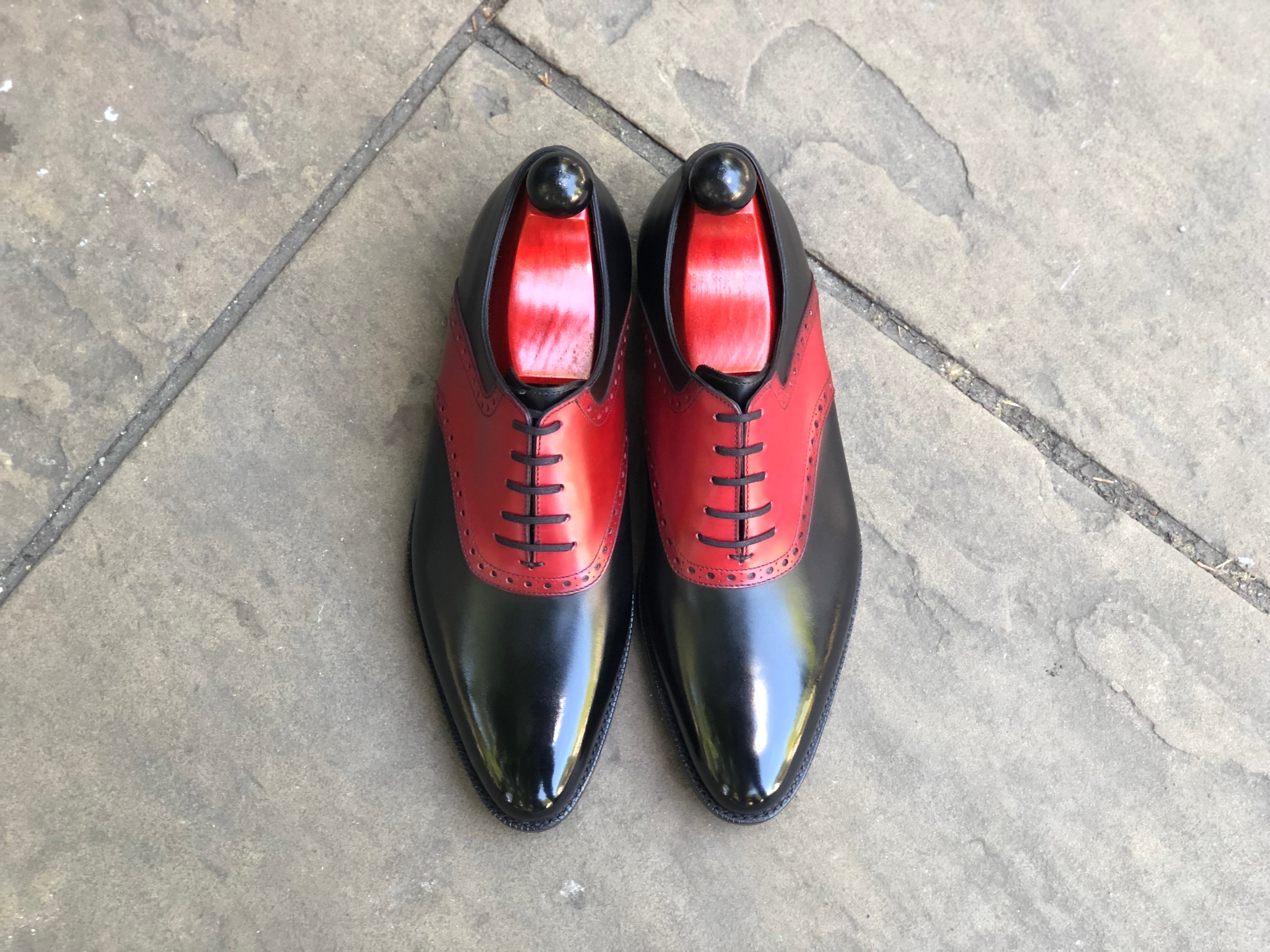 Stefano Redux - MTO - Black Calf / Red Calf Saddle - JKF Last - Single Leather Sole-Made To Order Saddle Shoe Spectator Oxfords-J.FitzPatrick Footwear