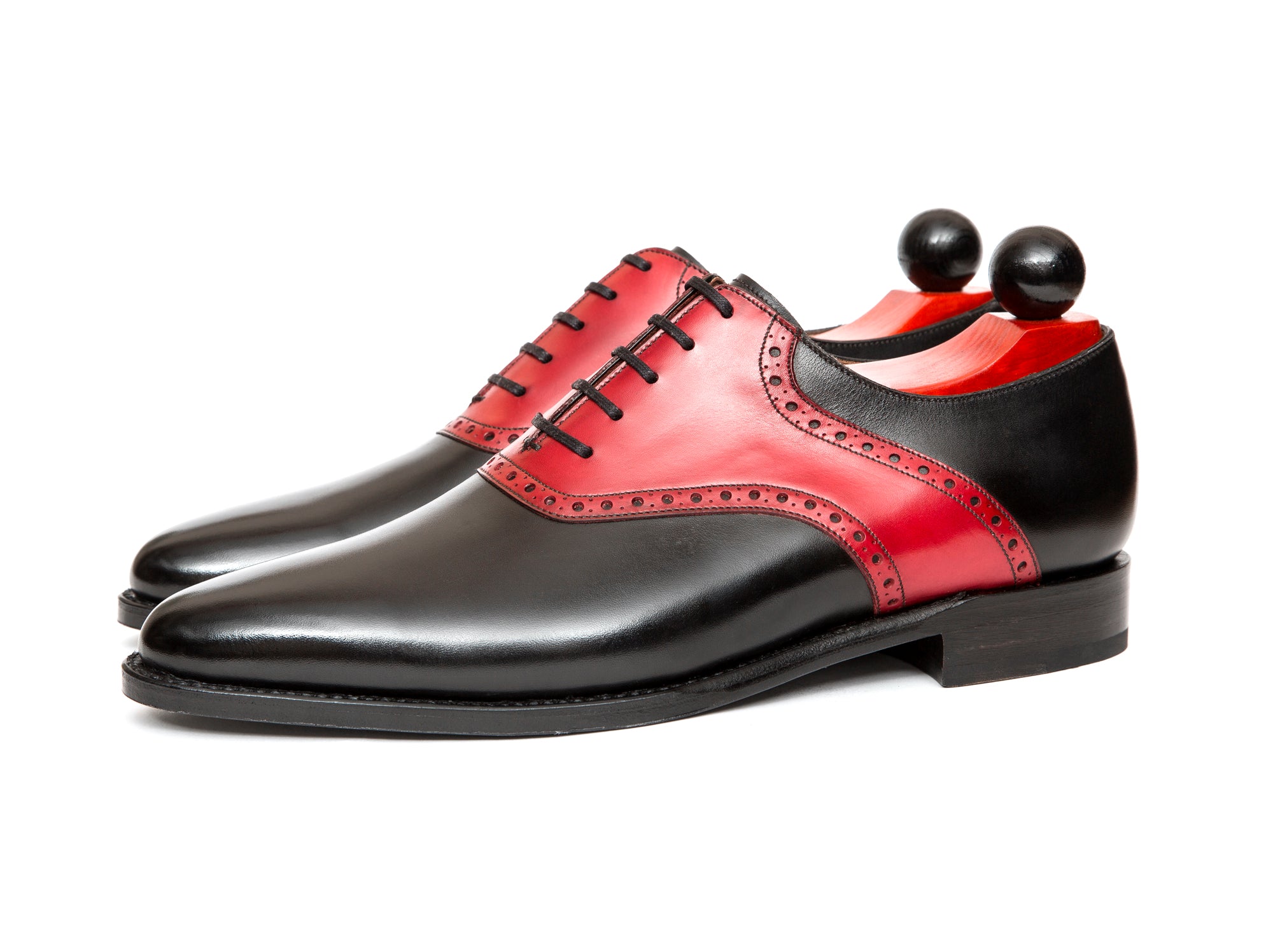Stefano Redux - MTO - Black Calf / Red Calf Saddle - JKF Last - Single Leather Sole-Made To Order Saddle Shoe Spectator Oxfords-J.FitzPatrick Footwear