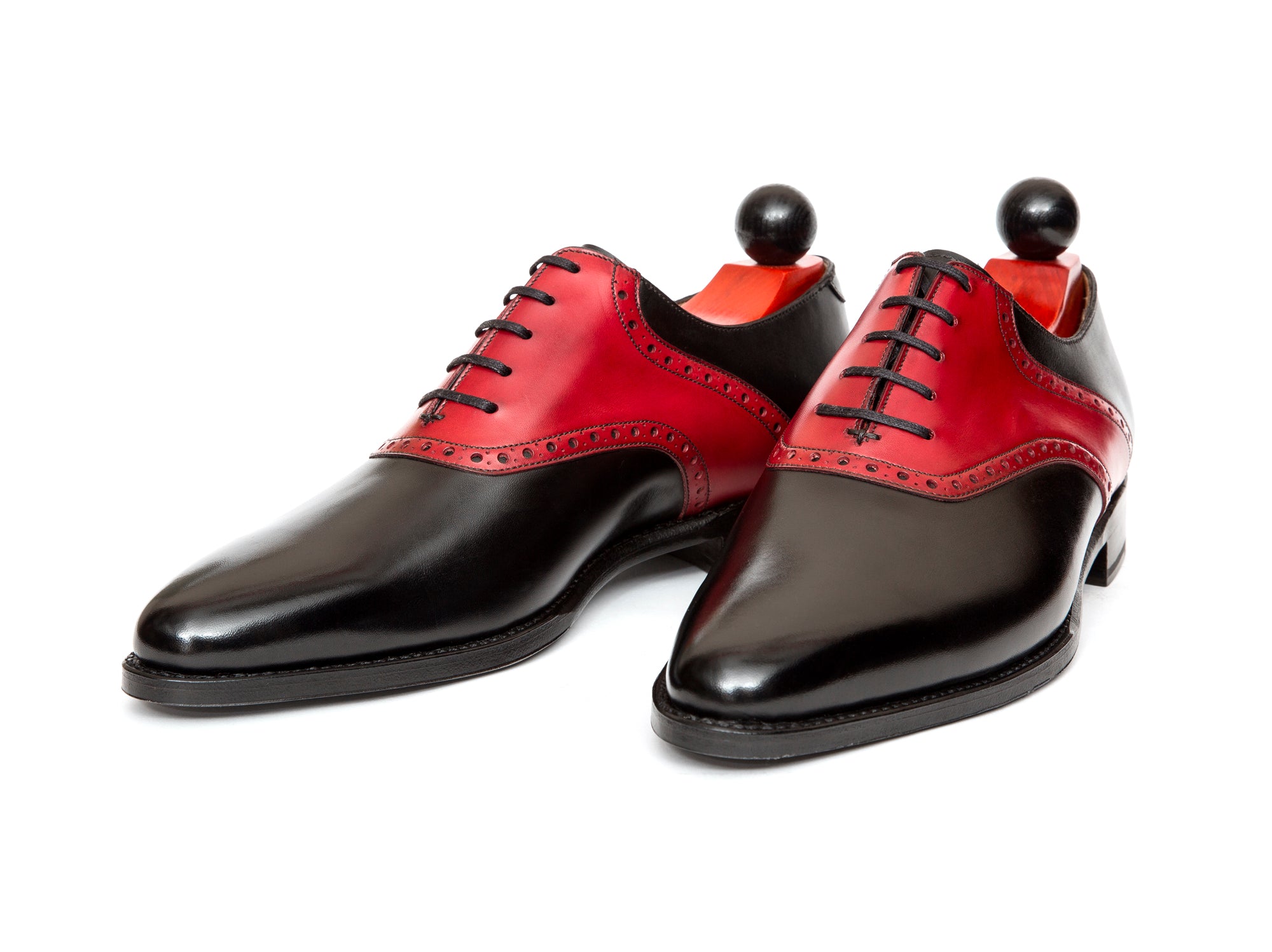 Stefano Redux - MTO - Black Calf / Red Calf Saddle - JKF Last - Single Leather Sole-Made To Order Saddle Shoe Spectator Oxfords-J.FitzPatrick Footwear