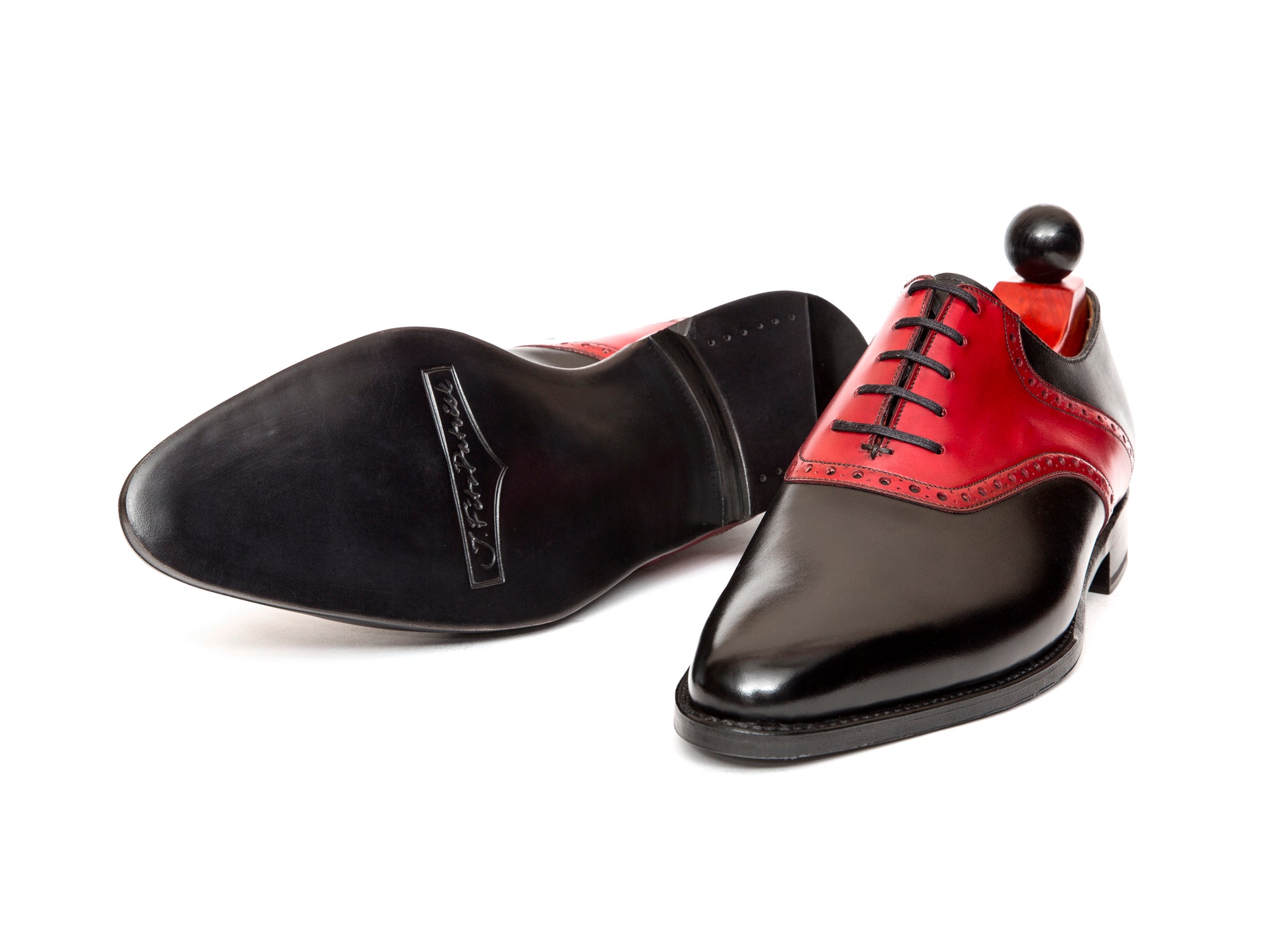 Stefano Redux - MTO - Black Calf / Red Calf Saddle - JKF Last - Single Leather Sole-Made To Order Saddle Shoe Spectator Oxfords-J.FitzPatrick Footwear