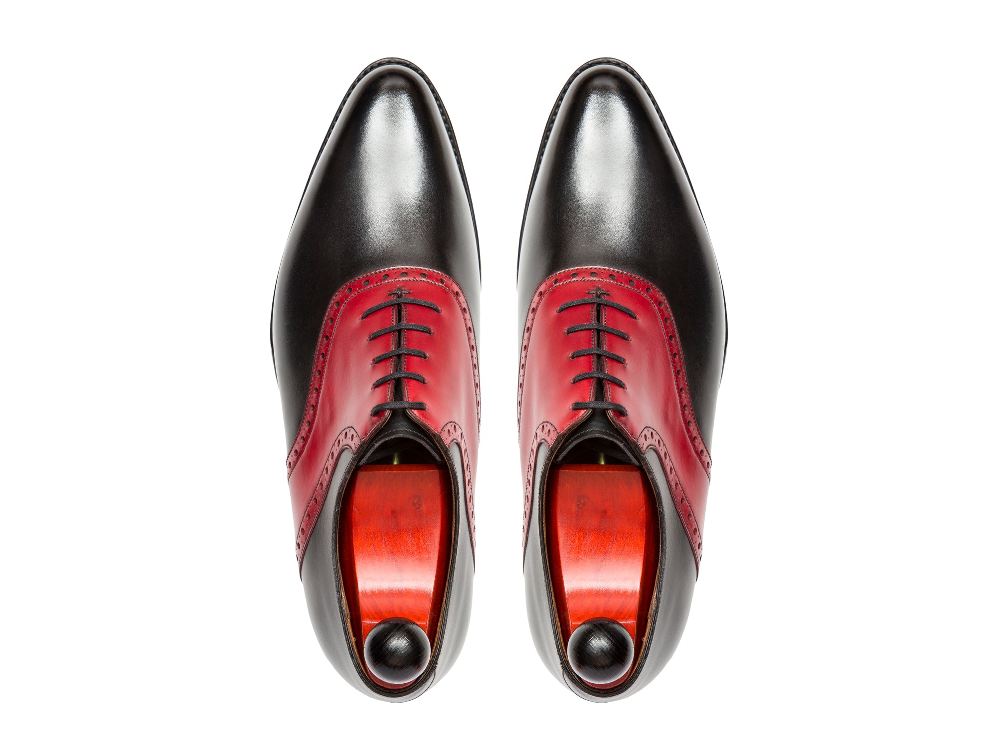 Stefano Redux - MTO - Black Calf / Red Calf Saddle - JKF Last - Single Leather Sole-Made To Order Saddle Shoe Spectator Oxfords-J.FitzPatrick Footwear
