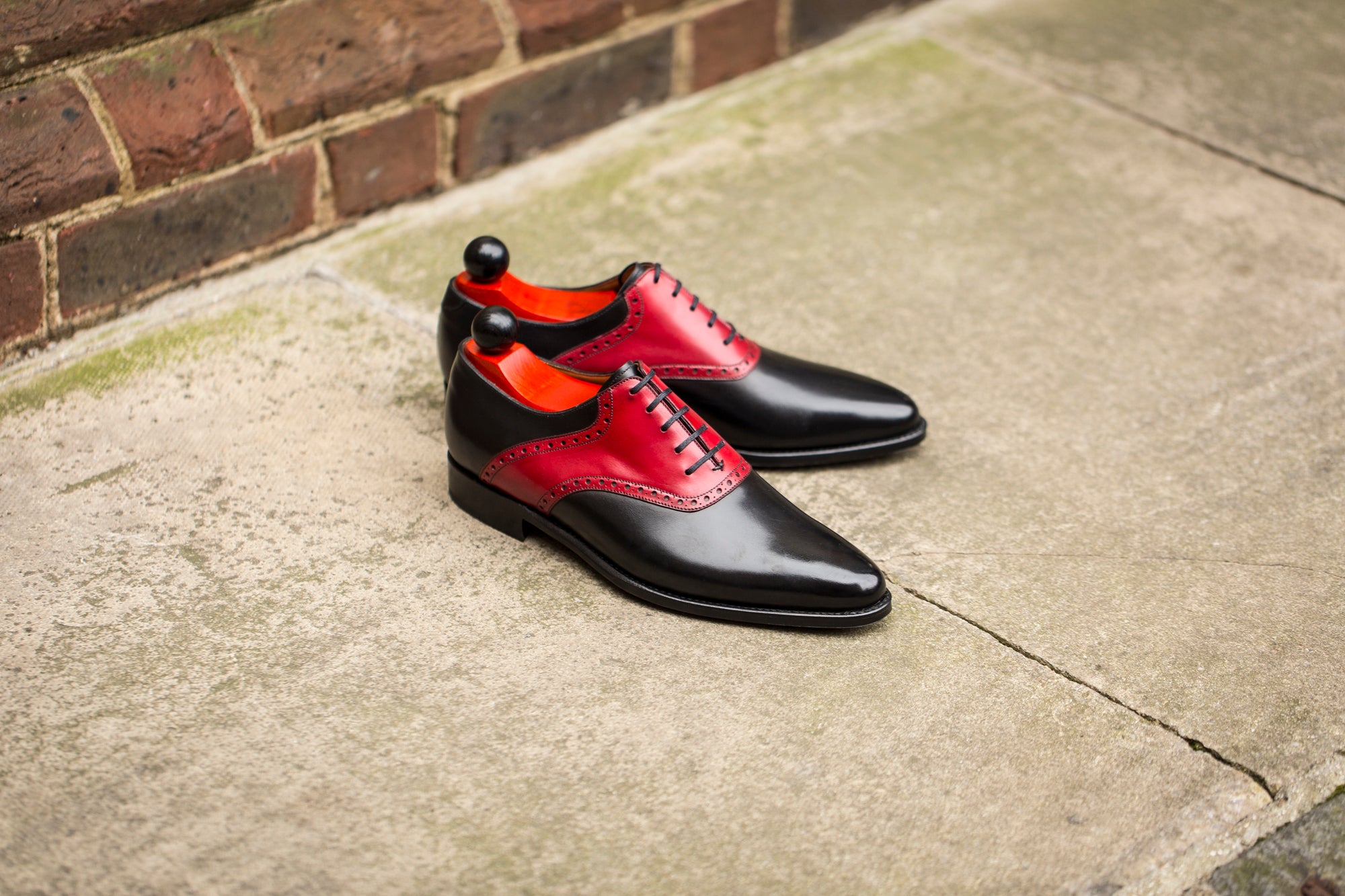Stefano Redux - MTO - Black Calf / Red Calf Saddle - JKF Last - Single Leather Sole-Made To Order Saddle Shoe Spectator Oxfords-J.FitzPatrick Footwear