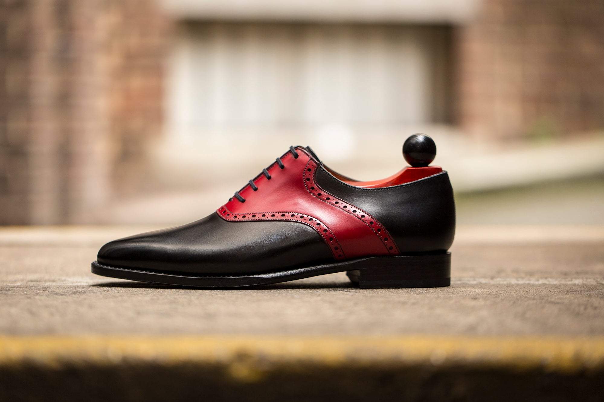 Stefano Redux - MTO - Black Calf / Red Calf Saddle - JKF Last - Single Leather Sole-Made To Order Saddle Shoe Spectator Oxfords-J.FitzPatrick Footwear
