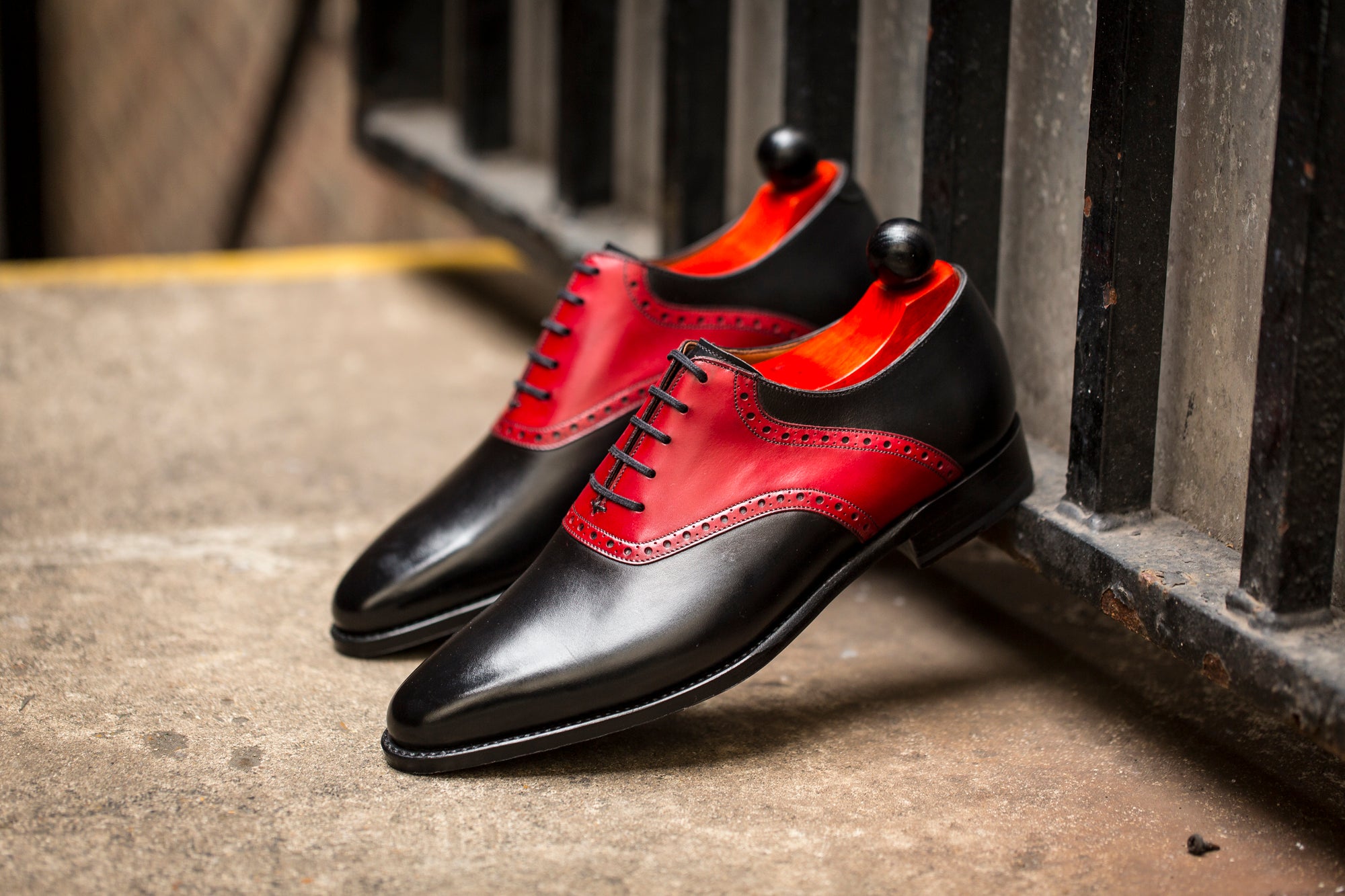 Stefano Redux - MTO - Black Calf / Red Calf Saddle - JKF Last - Single Leather Sole-Made To Order Saddle Shoe Spectator Oxfords-J.FitzPatrick Footwear