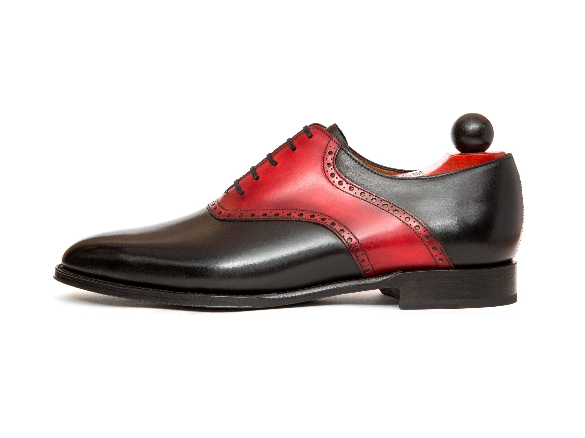 Stefano Redux - MTO - Black Calf / Red Calf Saddle - JKF Last - Single Leather Sole-Made To Order Saddle Shoe Spectator Oxfords-J.FitzPatrick Footwear