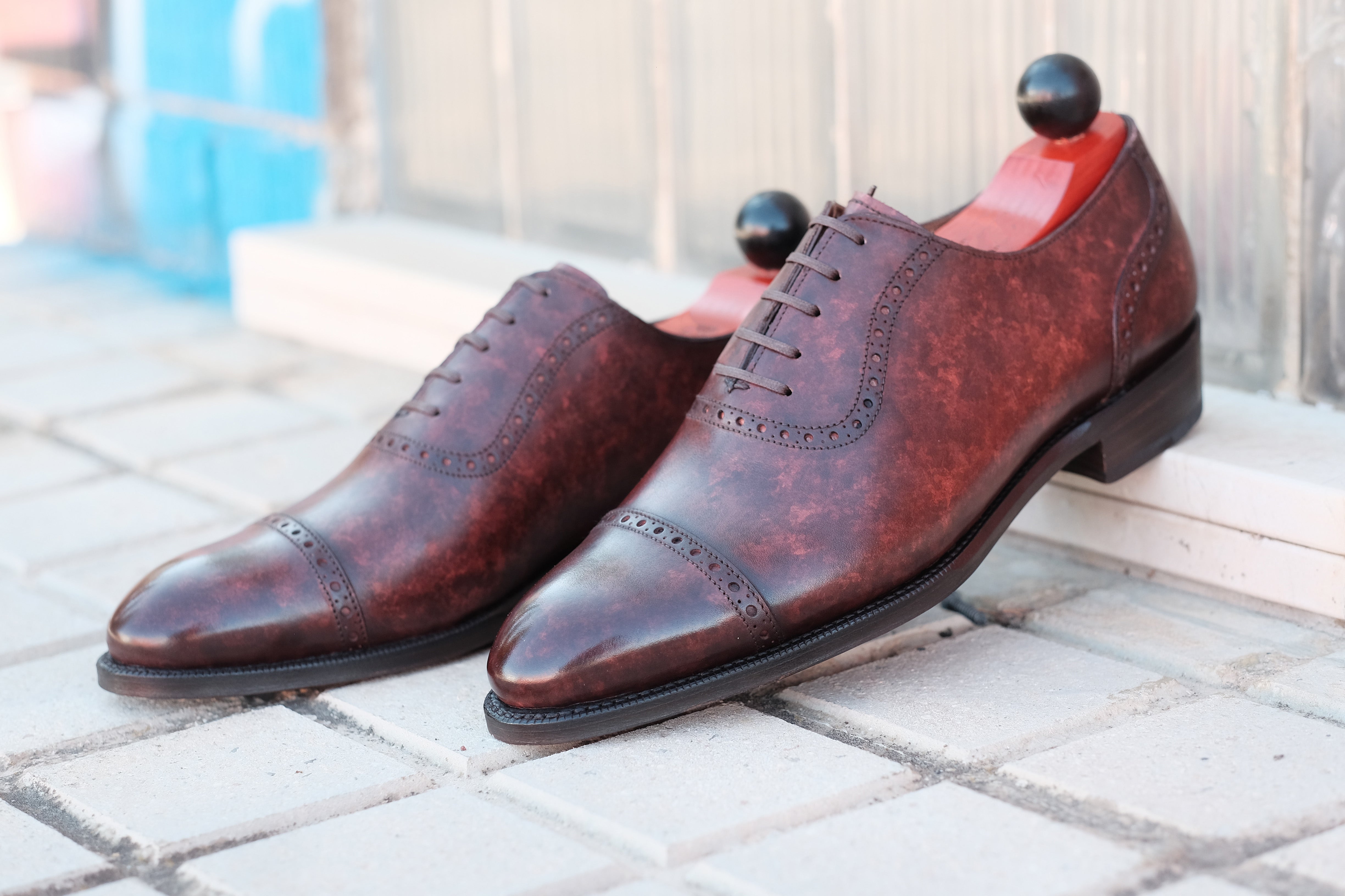 Sunnyside - MTO - Walnut Marble Patina - TMG Last - Single Leather Sole-Made To Order Captoe Cap Toe Brogue Oxfords-J.FitzPatrick Footwear