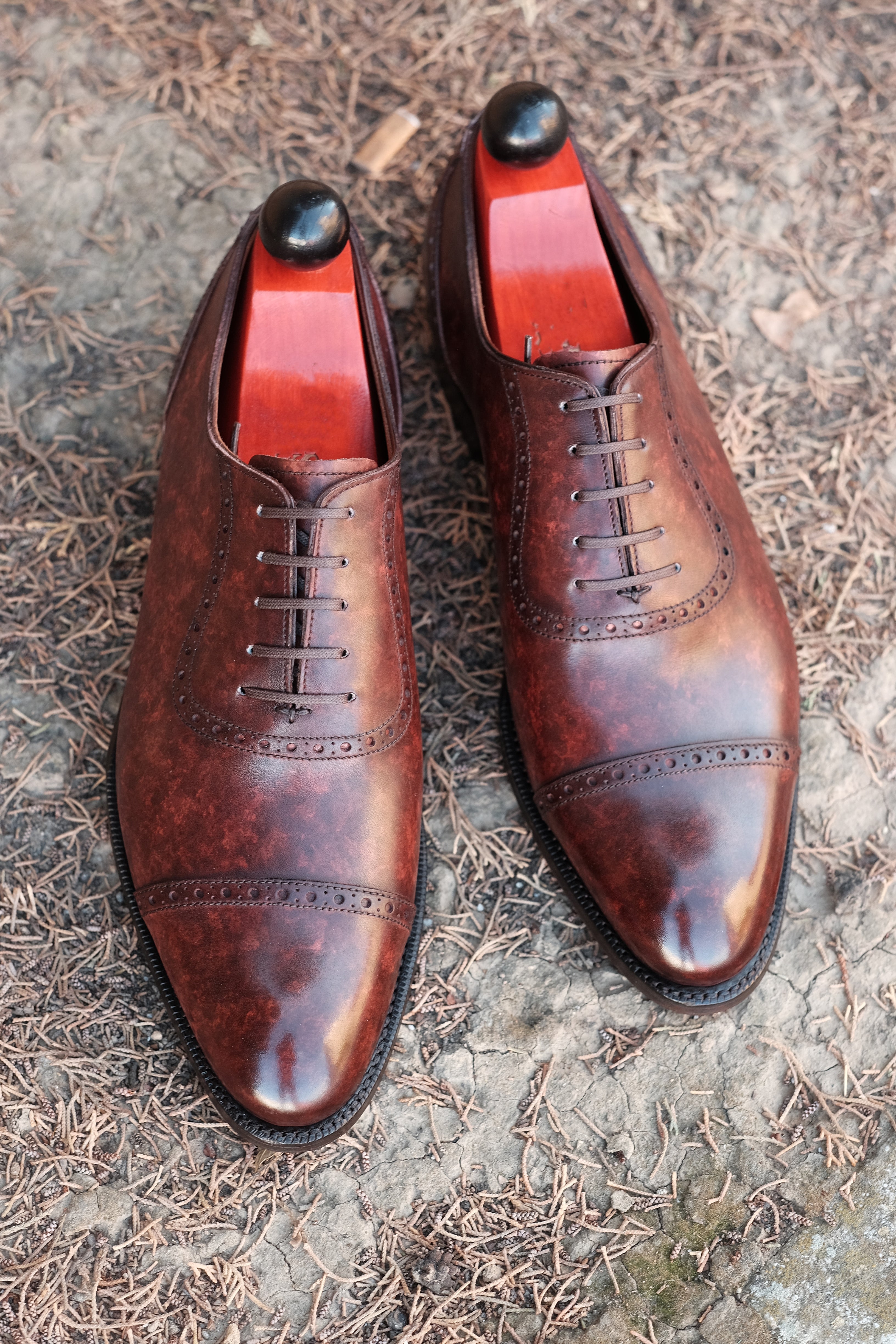 Sunnyside - MTO - Walnut Marble Patina - TMG Last - Single Leather Sole-Made To Order Captoe Cap Toe Brogue Oxfords-J.FitzPatrick Footwear