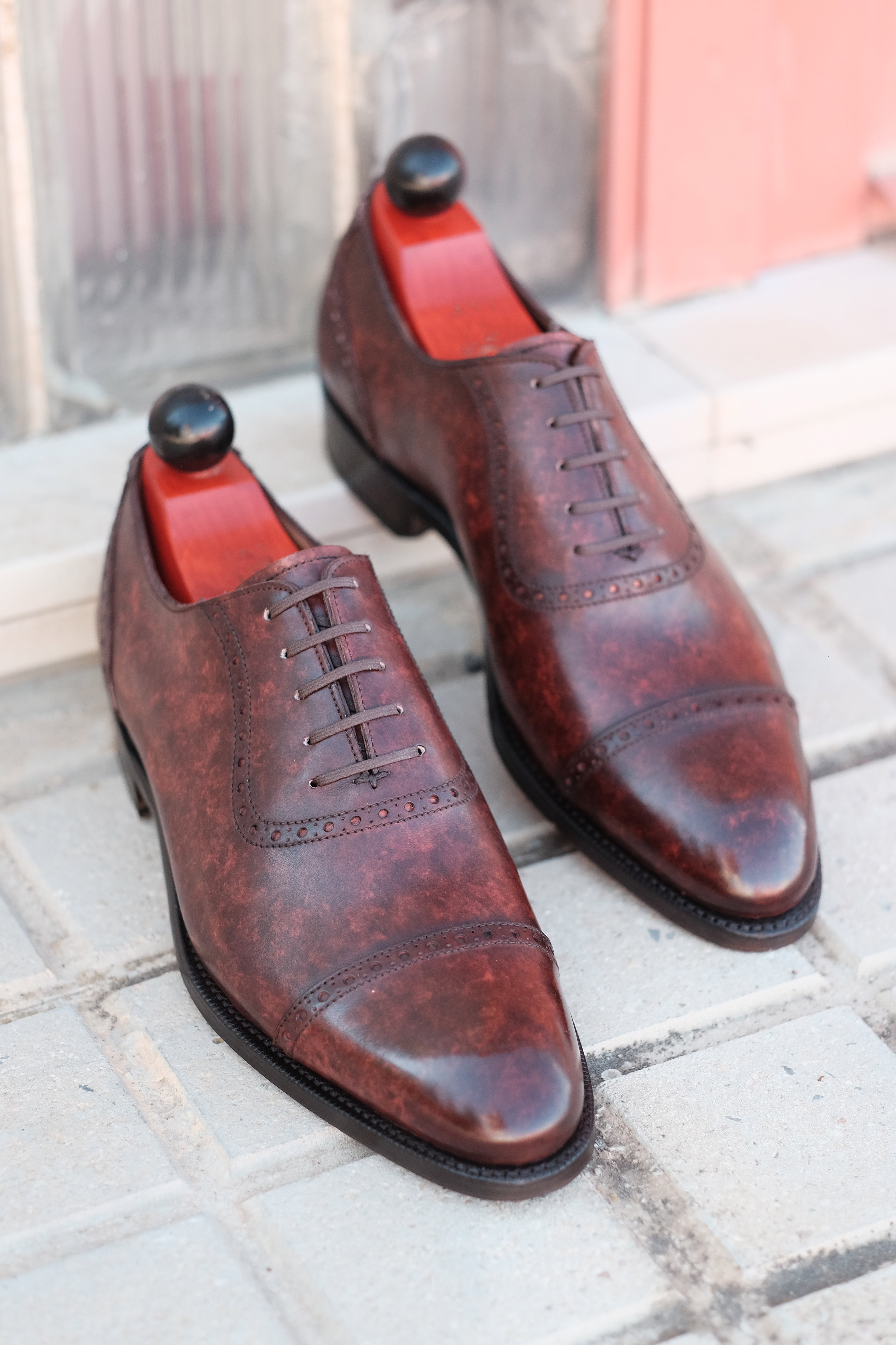 Sunnyside - MTO - Walnut Marble Patina - TMG Last - Single Leather Sole-Made To Order Captoe Cap Toe Brogue Oxfords-J.FitzPatrick Footwear