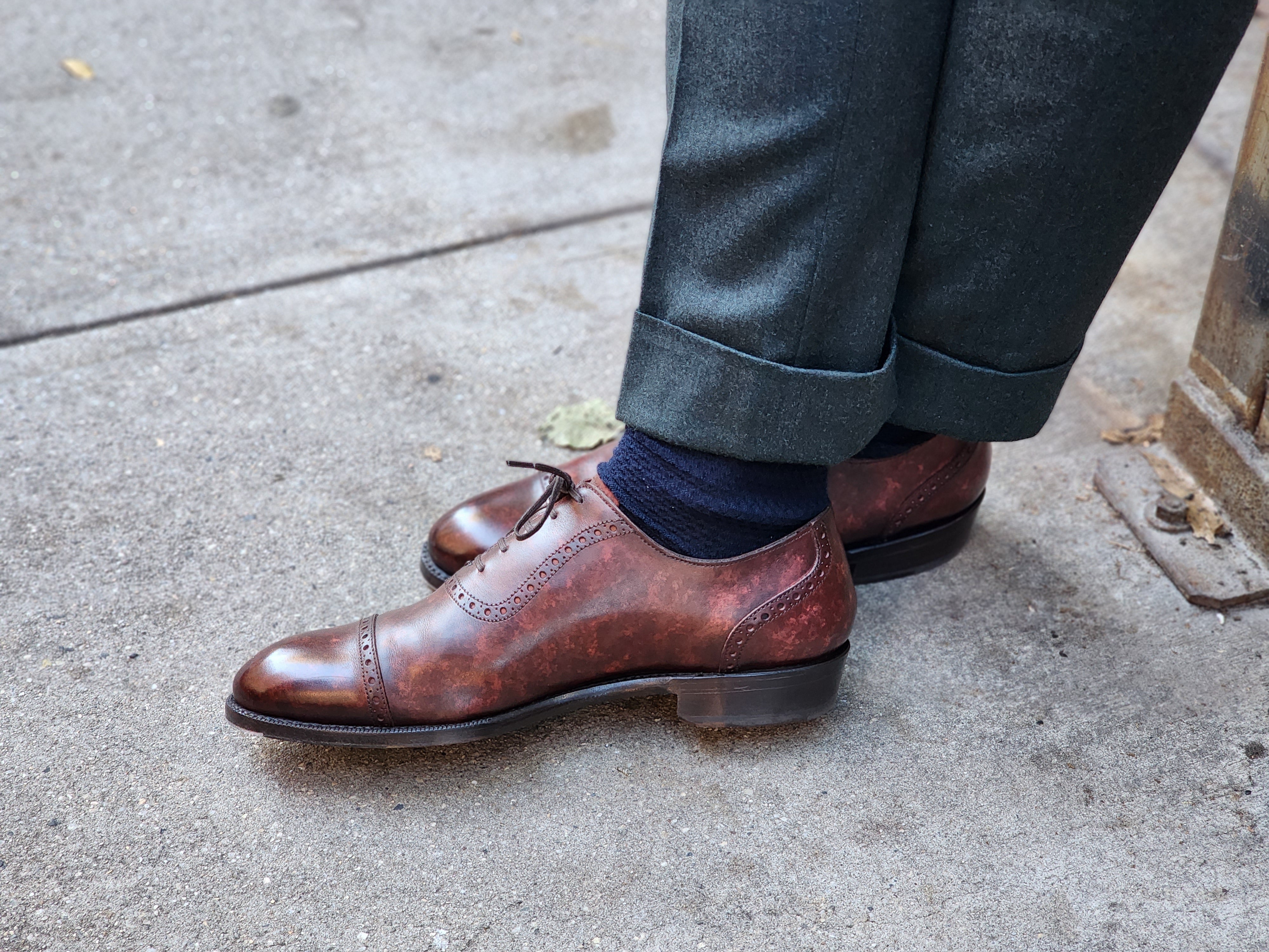 Sunnyside - MTO - Walnut Marble Patina - TMG Last - Single Leather Sole-Made To Order Captoe Cap Toe Brogue Oxfords-J.FitzPatrick Footwear