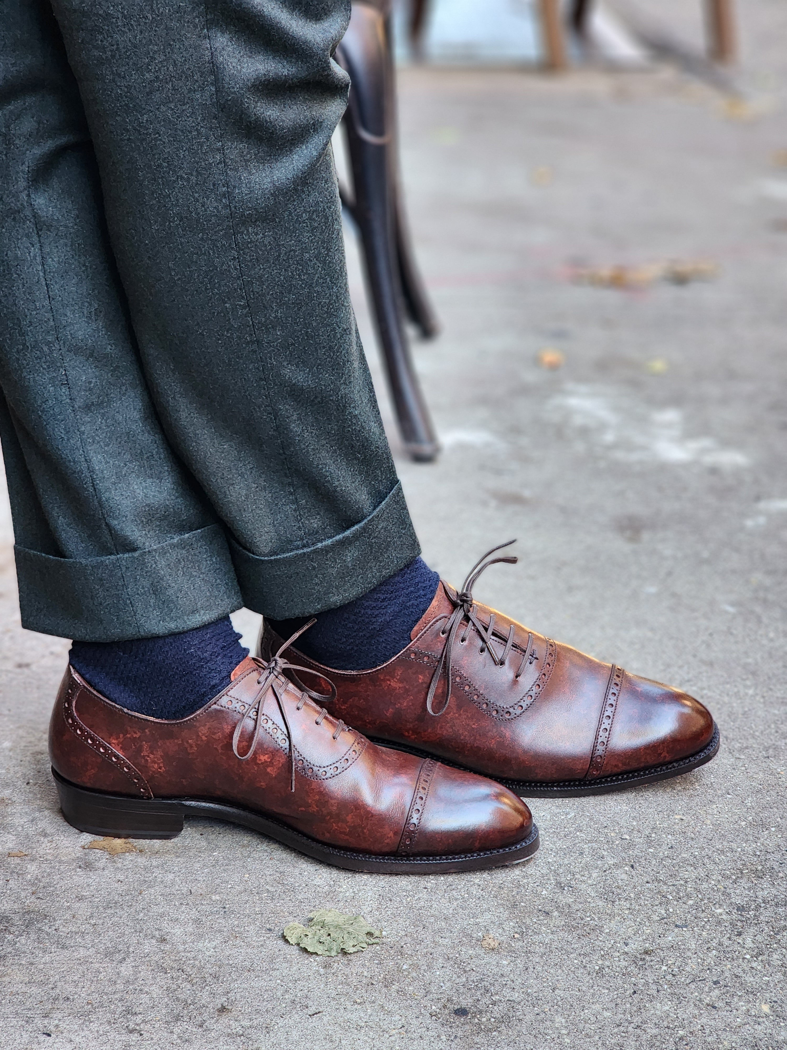Sunnyside - MTO - Walnut Marble Patina - TMG Last - Single Leather Sole-Made To Order Captoe Cap Toe Brogue Oxfords-J.FitzPatrick Footwear
