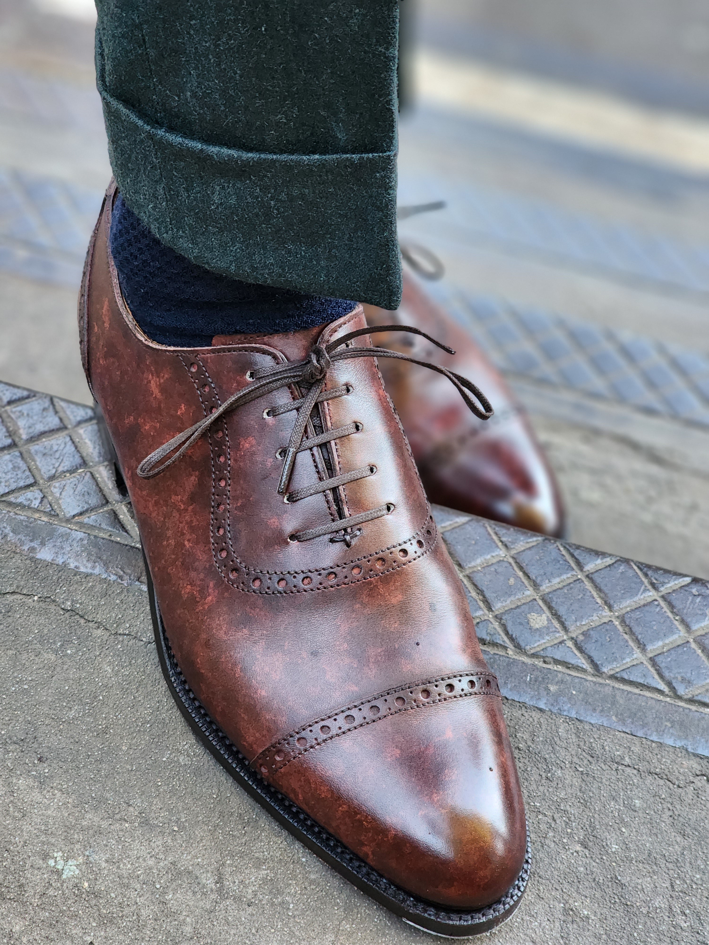 Sunnyside - MTO - Walnut Marble Patina - TMG Last - Single Leather Sole-Made To Order Captoe Cap Toe Brogue Oxfords-J.FitzPatrick Footwear