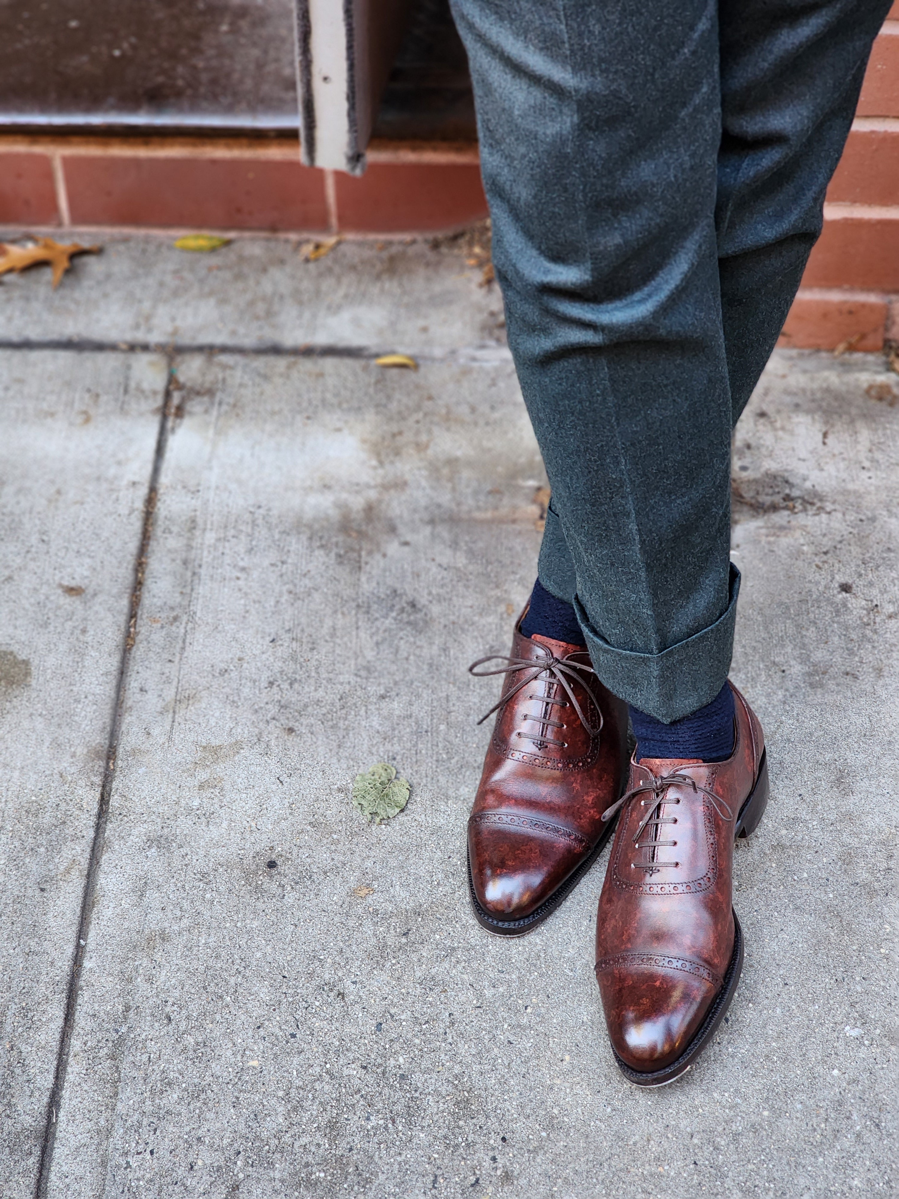 Sunnyside - MTO - Walnut Marble Patina - TMG Last - Single Leather Sole-Made To Order Captoe Cap Toe Brogue Oxfords-J.FitzPatrick Footwear