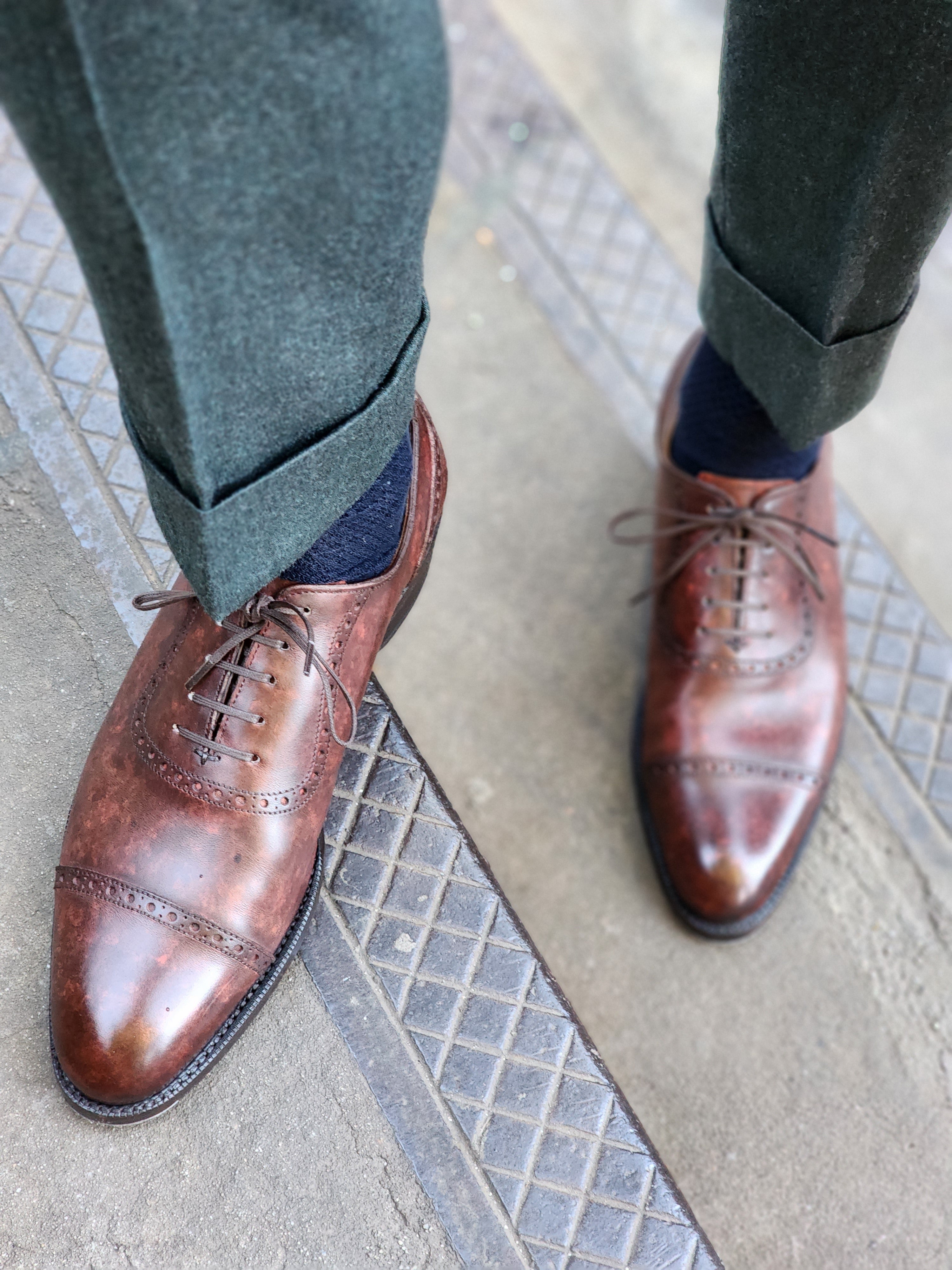 Sunnyside - MTO - Walnut Marble Patina - TMG Last - Single Leather Sole-Made To Order Captoe Cap Toe Brogue Oxfords-J.FitzPatrick Footwear
