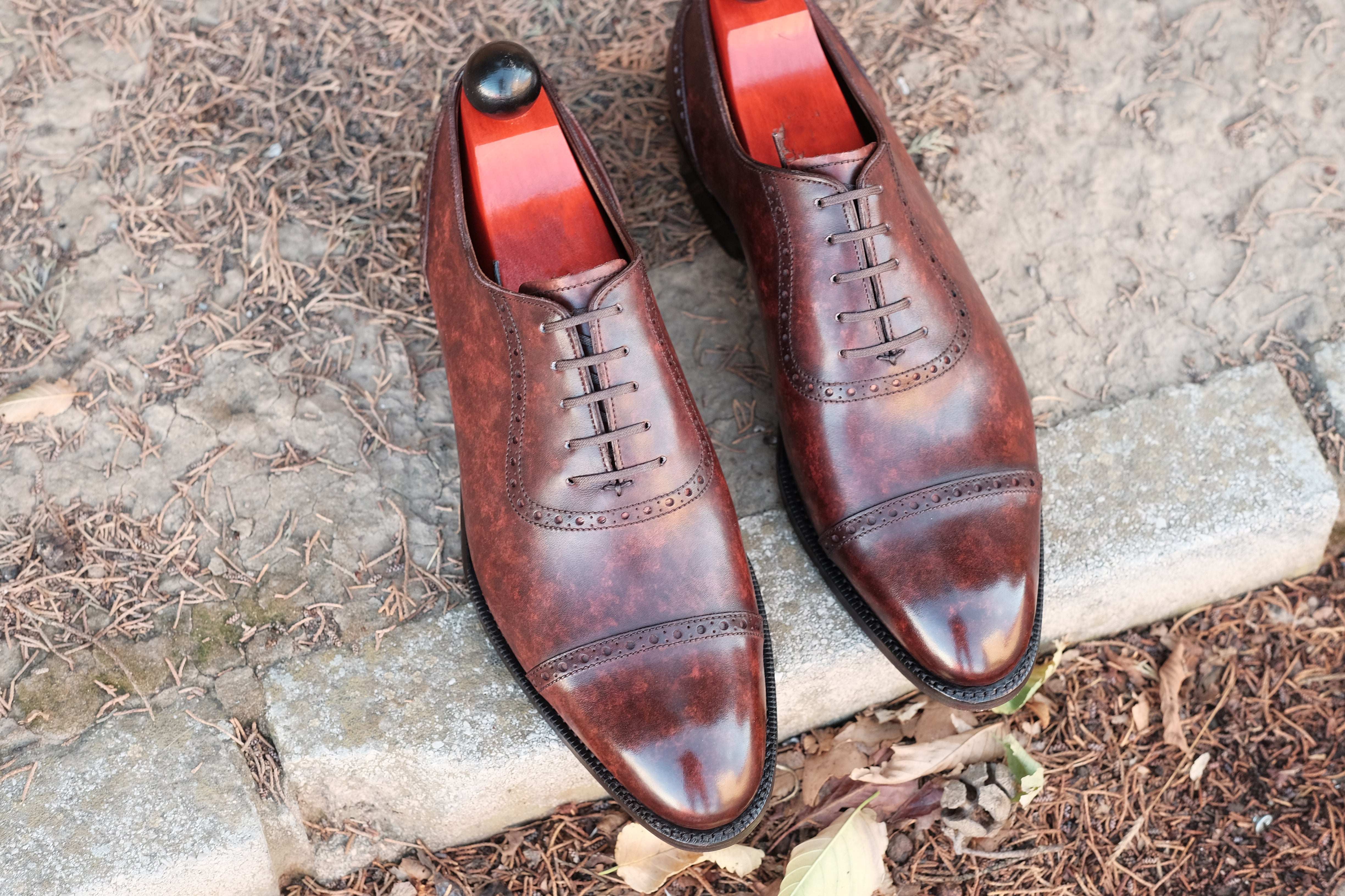 Sunnyside - MTO - Walnut Marble Patina - TMG Last - Single Leather Sole-Made To Order Captoe Cap Toe Brogue Oxfords-J.FitzPatrick Footwear