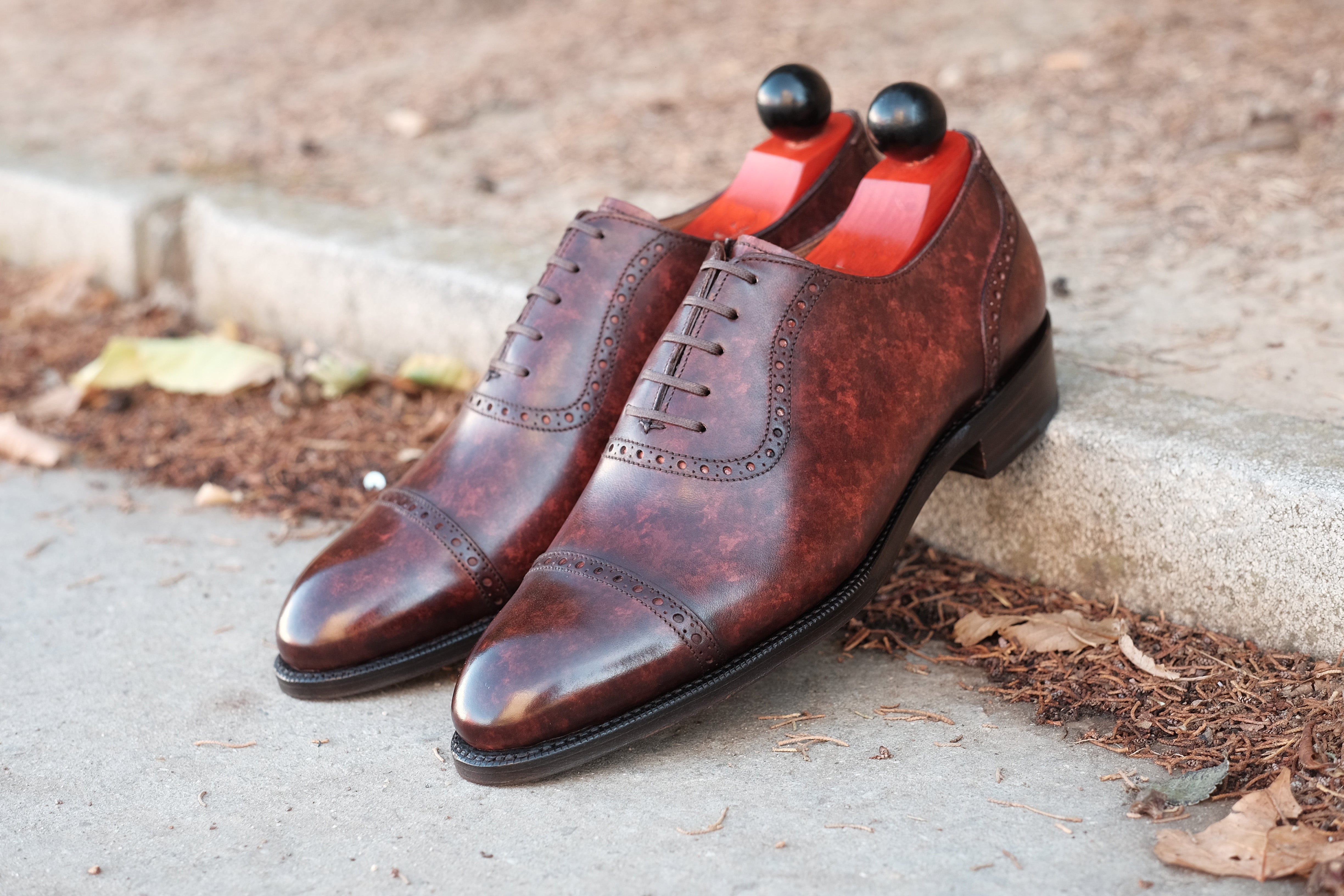Sunnyside - MTO - Walnut Marble Patina - TMG Last - Single Leather Sole-Made To Order Captoe Cap Toe Brogue Oxfords-J.FitzPatrick Footwear