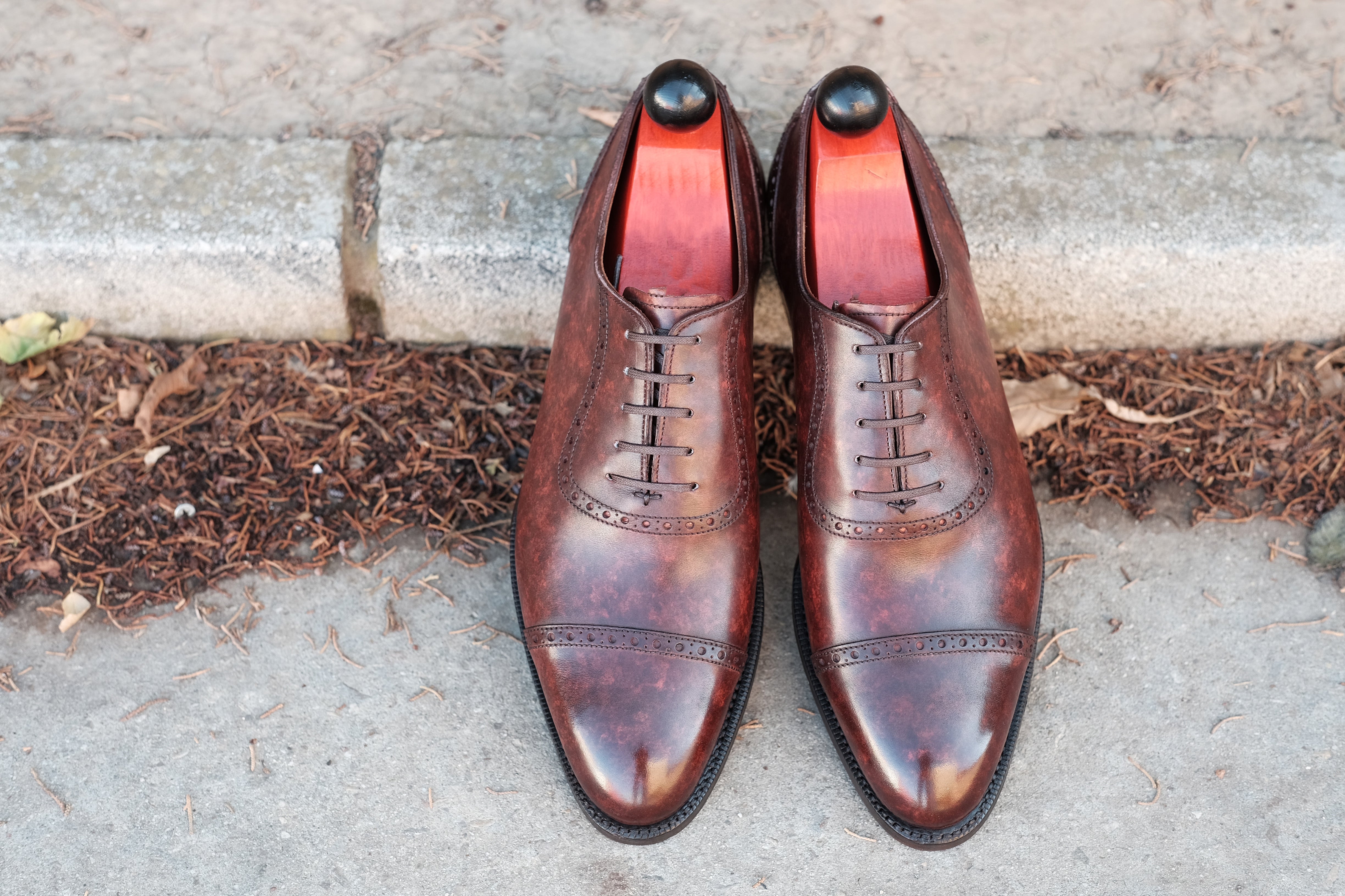 Sunnyside - MTO - Walnut Marble Patina - TMG Last - Single Leather Sole-Made To Order Captoe Cap Toe Brogue Oxfords-J.FitzPatrick Footwear