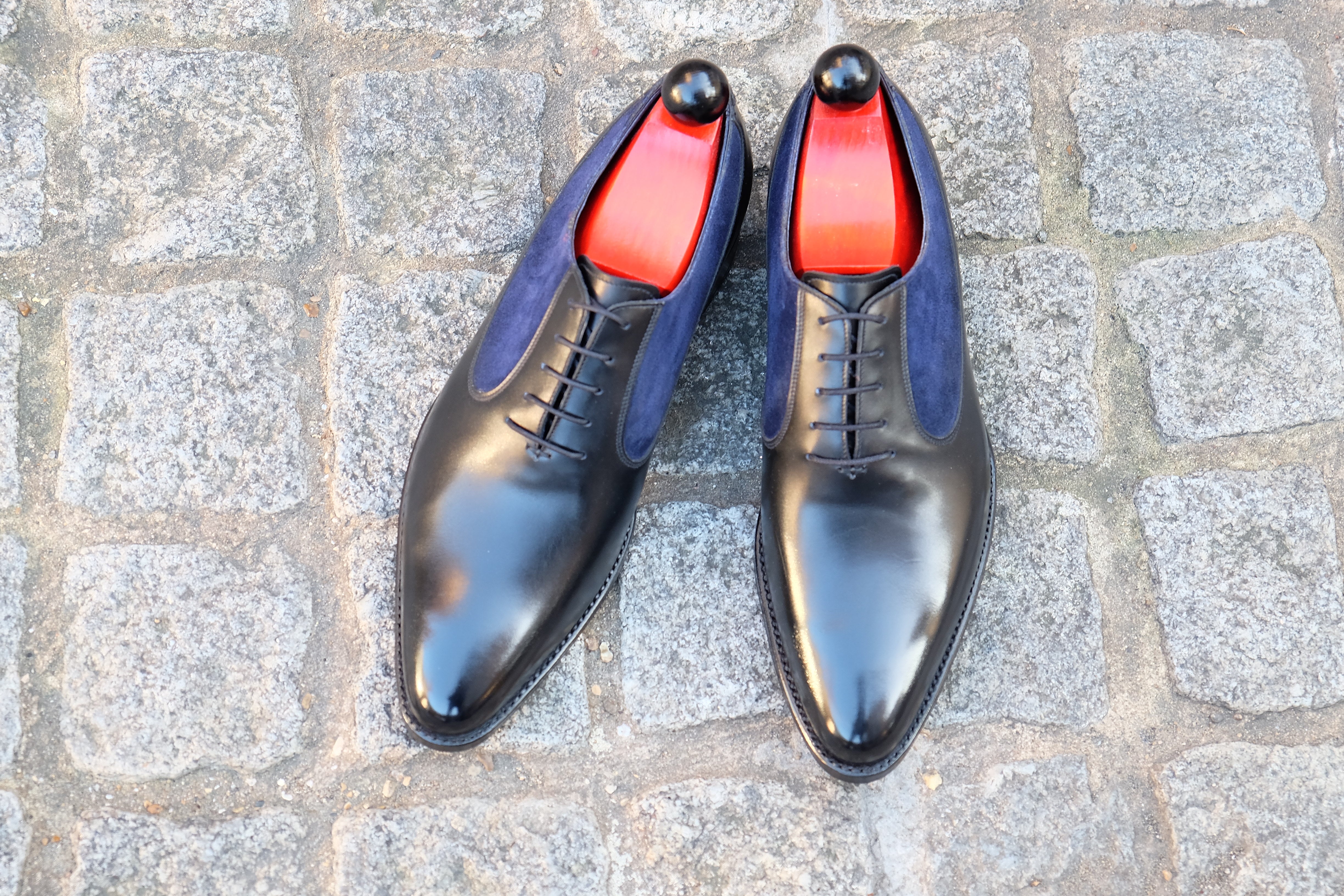 Tacoma - MTO - Black Calf / Navy Suede - JKF Last - Single Leather Sole-Made To Order Medallion Swan Neck Oxfords-J.FitzPatrick Footwear