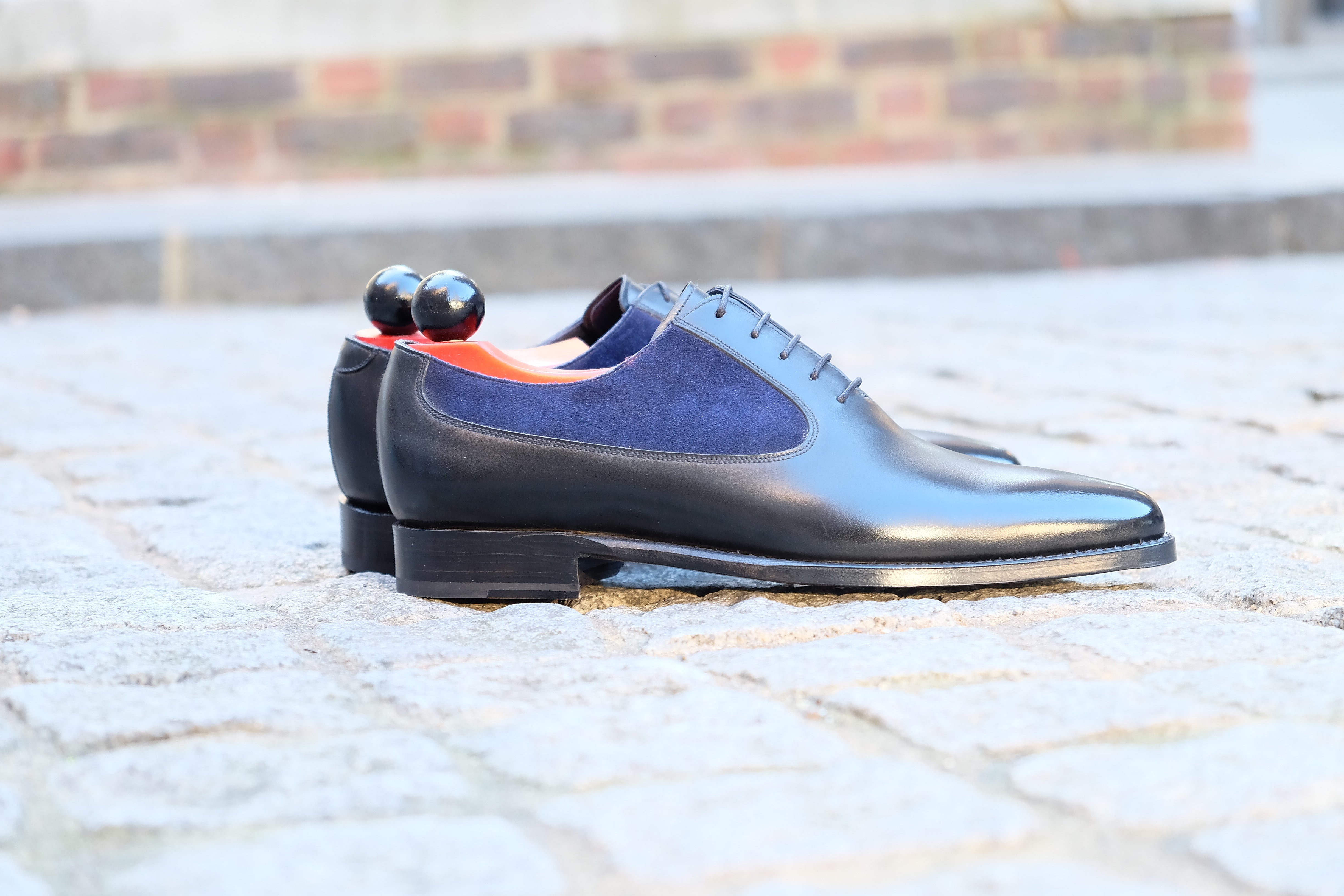 Tacoma - MTO - Black Calf / Navy Suede - JKF Last - Single Leather Sole-Made To Order Medallion Swan Neck Oxfords-J.FitzPatrick Footwear
