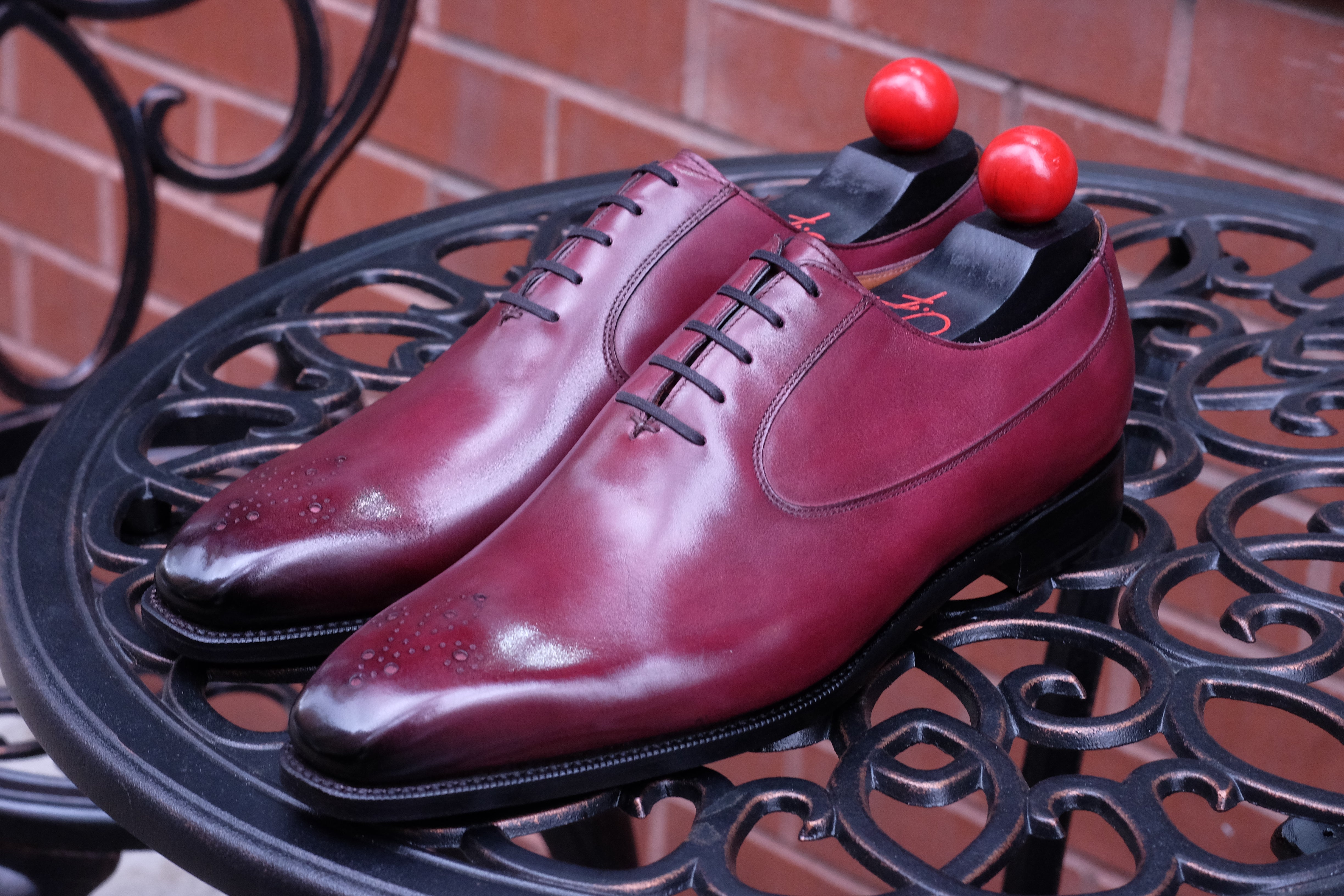 Tacoma - MTO - Raspberry Calf - MGF Last - Single Leather Sole-Made To Order Medallion Swan Neck Oxfords-J.FitzPatrick Footwear