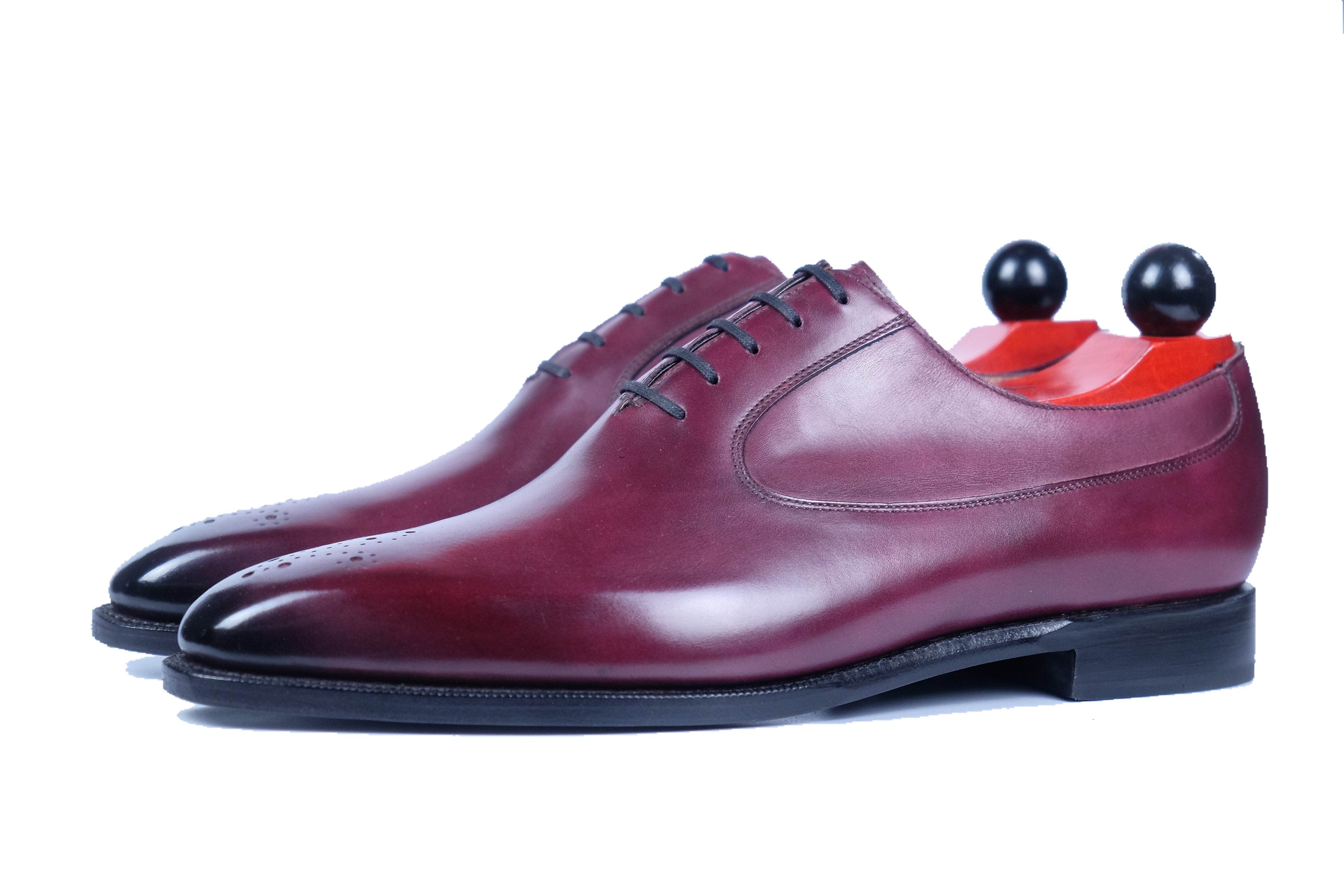 Tacoma - MTO - Raspberry Calf - MGF Last - Single Leather Sole-Made To Order Medallion Swan Neck Oxfords-J.FitzPatrick Footwear