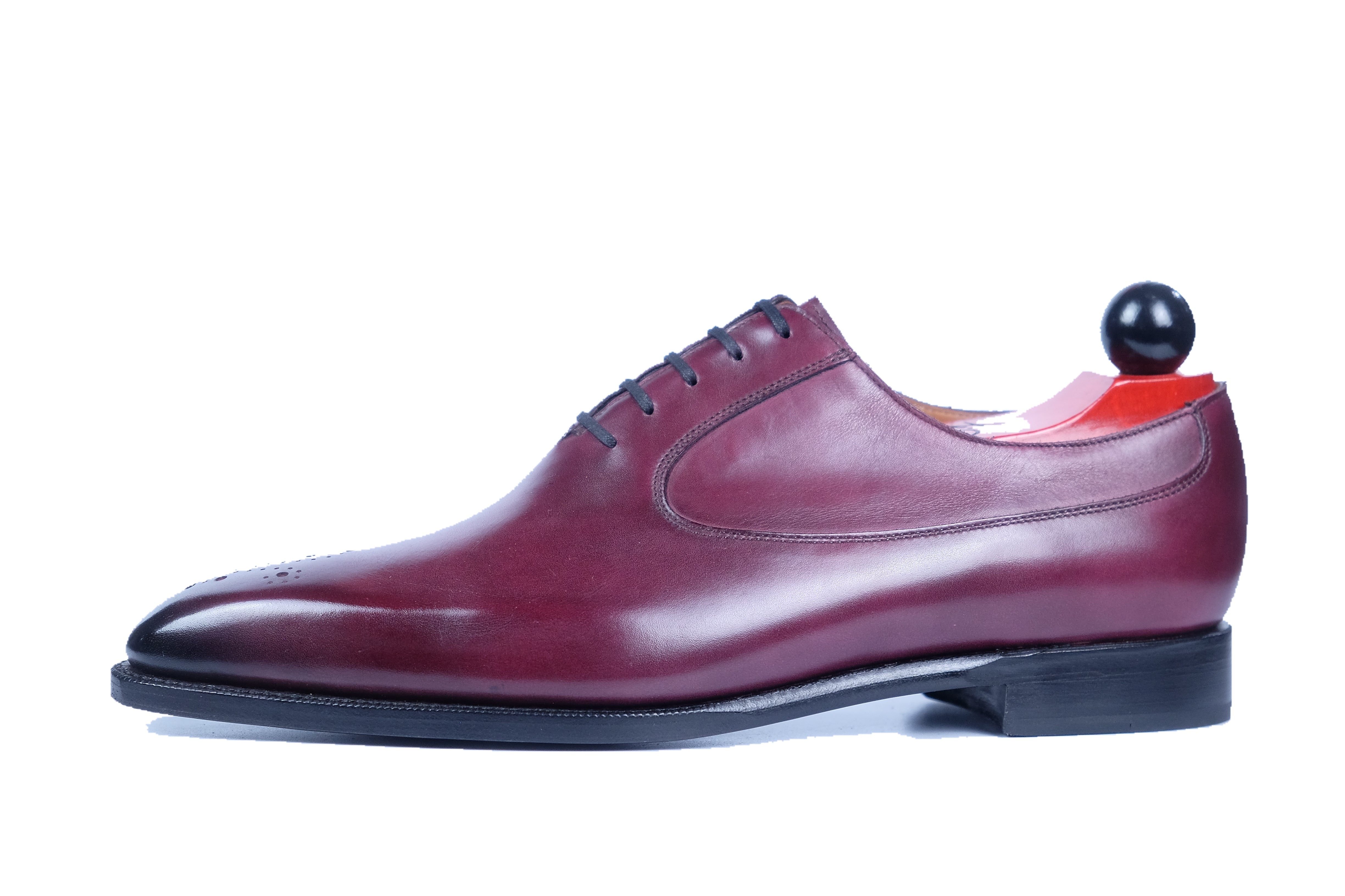 Tacoma - MTO - Raspberry Calf - MGF Last - Single Leather Sole-Made To Order Medallion Swan Neck Oxfords-J.FitzPatrick Footwear