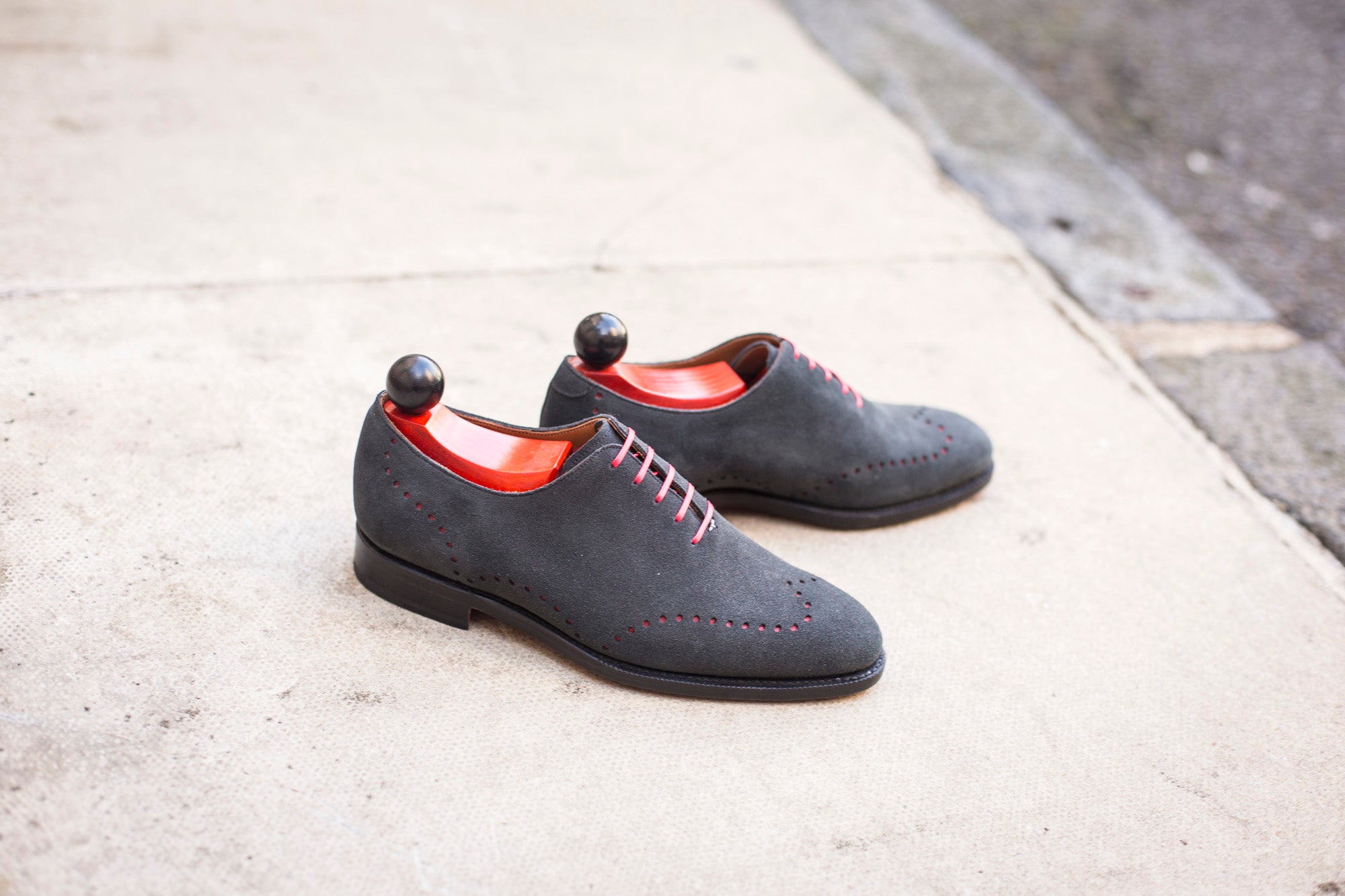 Tony - MTO - Black Suede - Red Underlay - TMG Last - Red Single Leather Sole-Made To Order Wholecut Whole Cut Wingtip Oxfords-J.FitzPatrick Footwear
