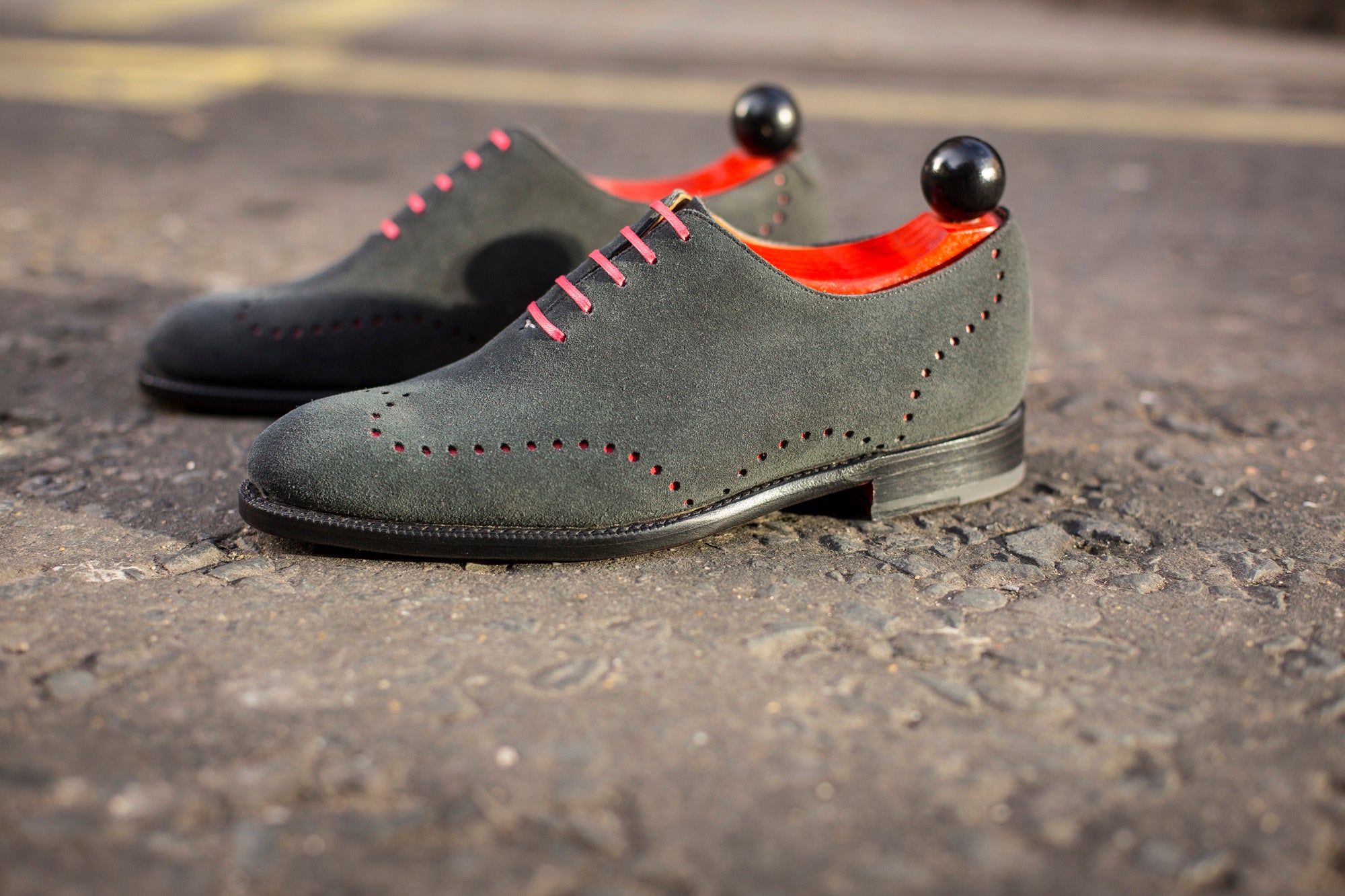 Tony - MTO - Black Suede - Red Underlay - TMG Last - Red Single Leather Sole-Made To Order Wholecut Whole Cut Wingtip Oxfords-J.FitzPatrick Footwear