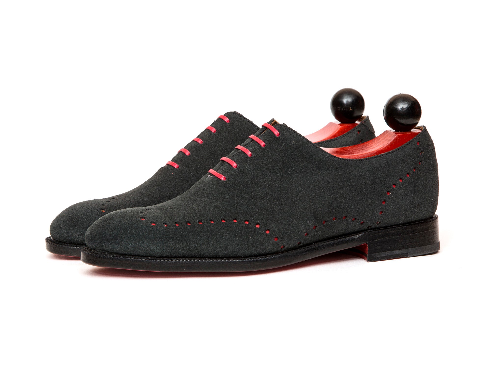 Tony - MTO - Black Suede - Red Underlay - TMG Last - Red Single Leather Sole-Made To Order Wholecut Whole Cut Wingtip Oxfords-J.FitzPatrick Footwear