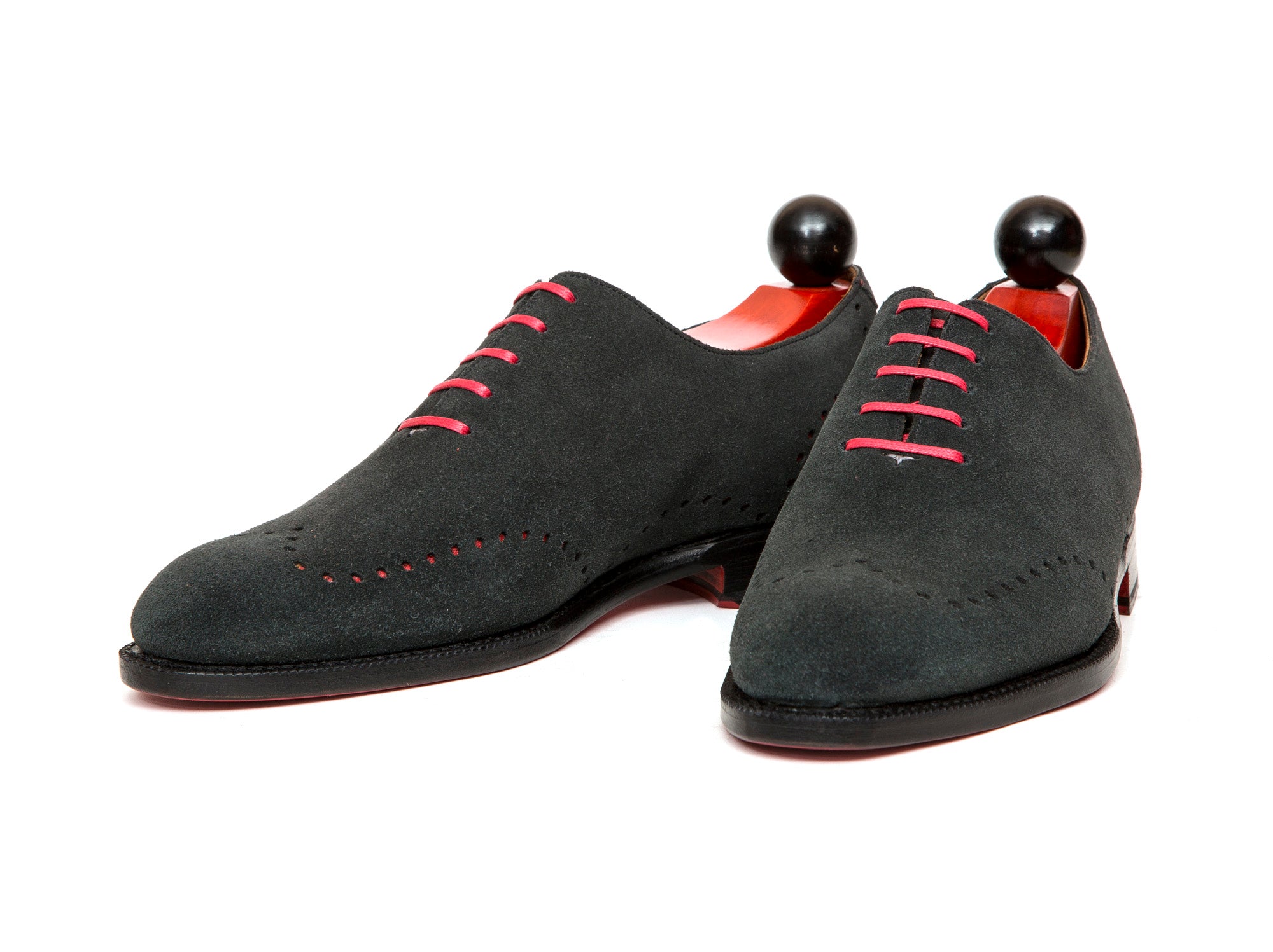 Tony - MTO - Black Suede - Red Underlay - TMG Last - Red Single Leather Sole-Made To Order Wholecut Whole Cut Wingtip Oxfords-J.FitzPatrick Footwear