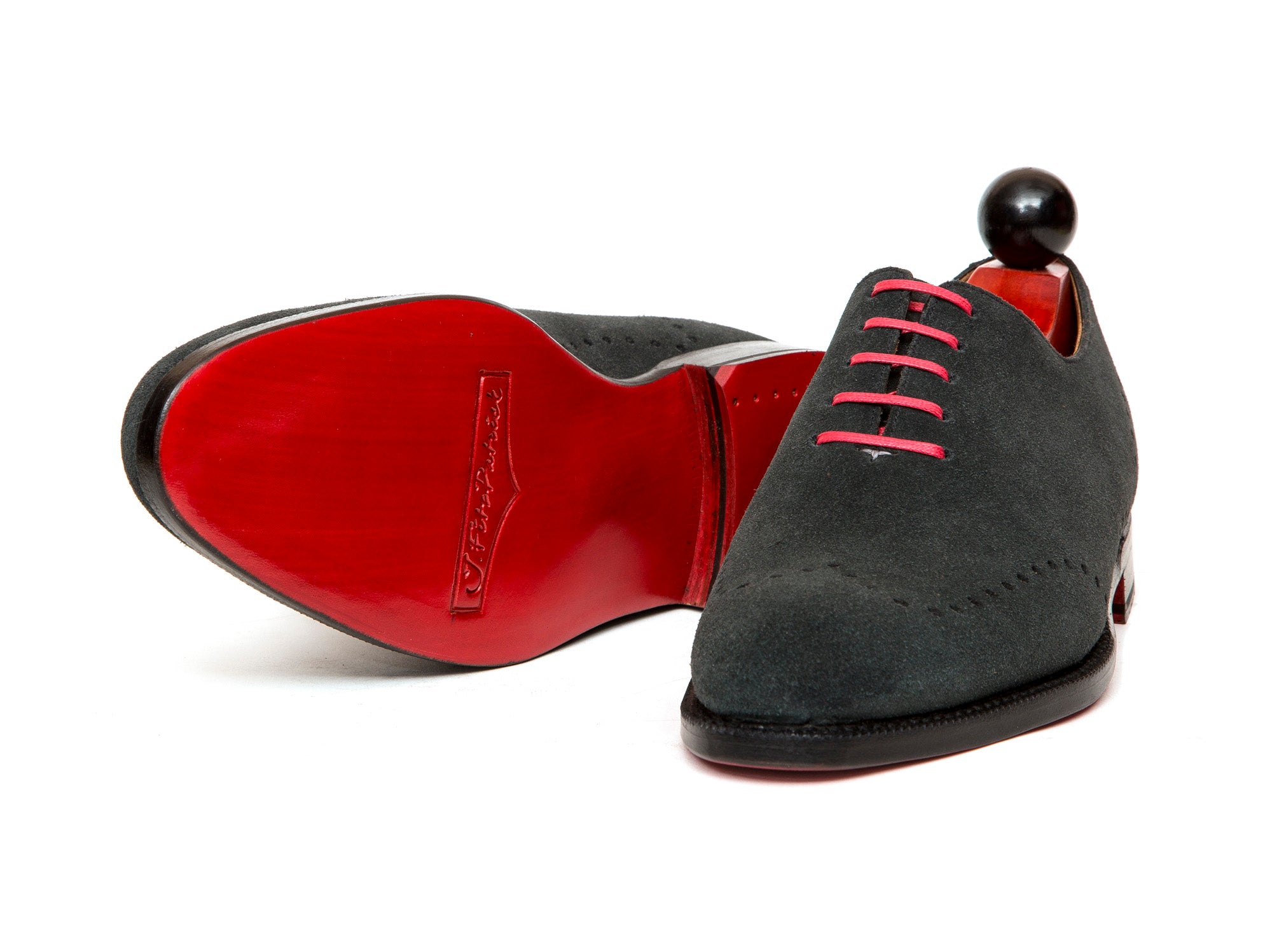 Tony - MTO - Black Suede - Red Underlay - TMG Last - Red Single Leather Sole-Made To Order Wholecut Whole Cut Wingtip Oxfords-J.FitzPatrick Footwear