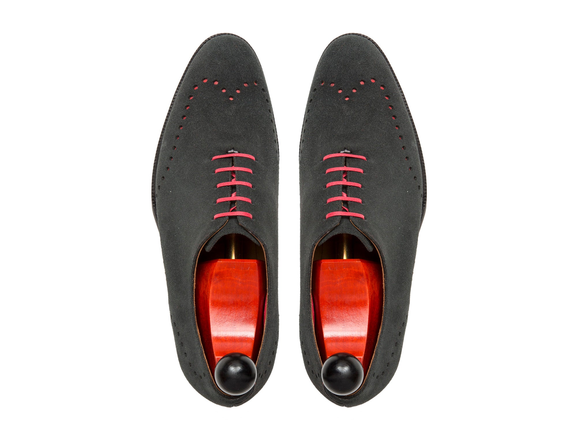 Tony - MTO - Black Suede - Red Underlay - TMG Last - Red Single Leather Sole-Made To Order Wholecut Whole Cut Wingtip Oxfords-J.FitzPatrick Footwear