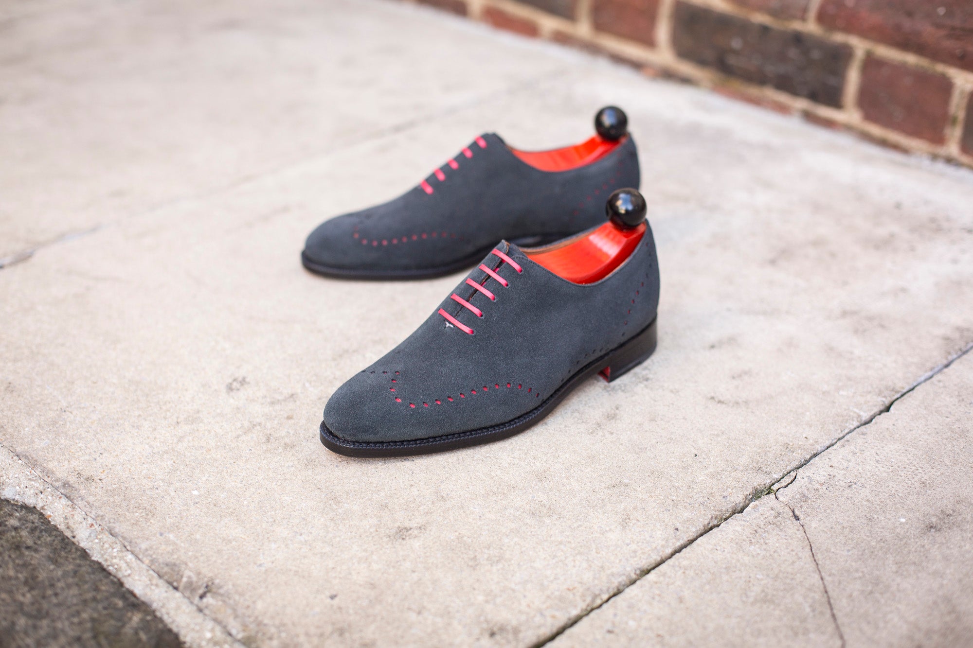 Tony - MTO - Black Suede - Red Underlay - TMG Last - Red Single Leather Sole-Made To Order Wholecut Whole Cut Wingtip Oxfords-J.FitzPatrick Footwear