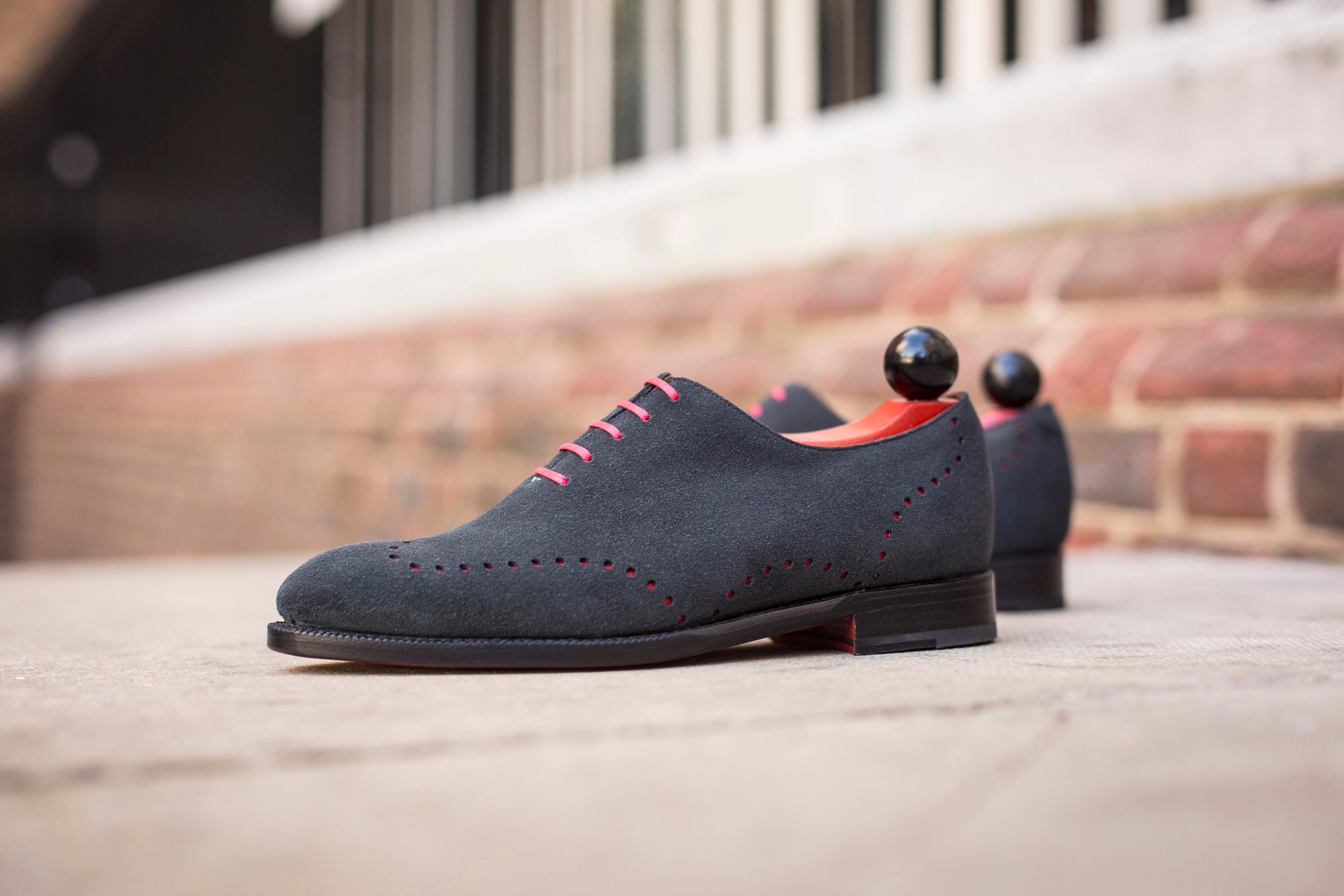 Tony - MTO - Black Suede - Red Underlay - TMG Last - Red Single Leather Sole-Made To Order Wholecut Whole Cut Wingtip Oxfords-J.FitzPatrick Footwear