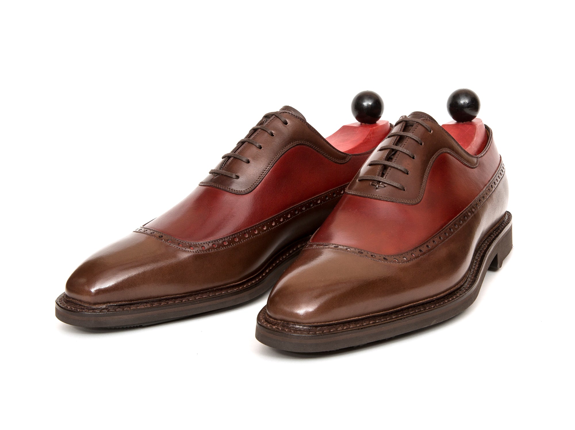 Tulloss - MTO - Shaded Brown Calf / Burgundy Calf - LPB Last - Rugged Rubber Sole-Made To Order Longwing Long Wing U Cap Brogue Adelaide Oxford-J.FitzPatrick Footwear