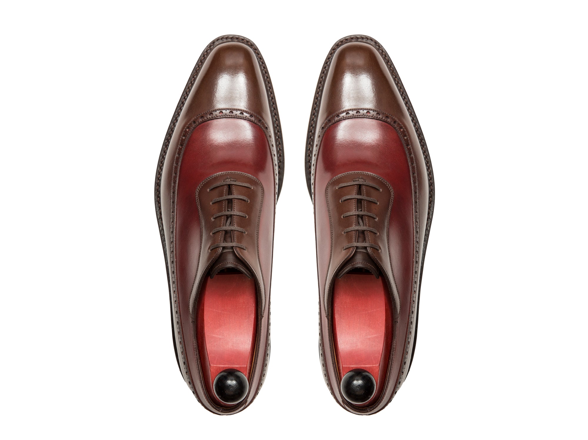 Tulloss - MTO - Shaded Brown Calf / Burgundy Calf - LPB Last - Rugged Rubber Sole-Made To Order Longwing Long Wing U Cap Brogue Adelaide Oxford-J.FitzPatrick Footwear