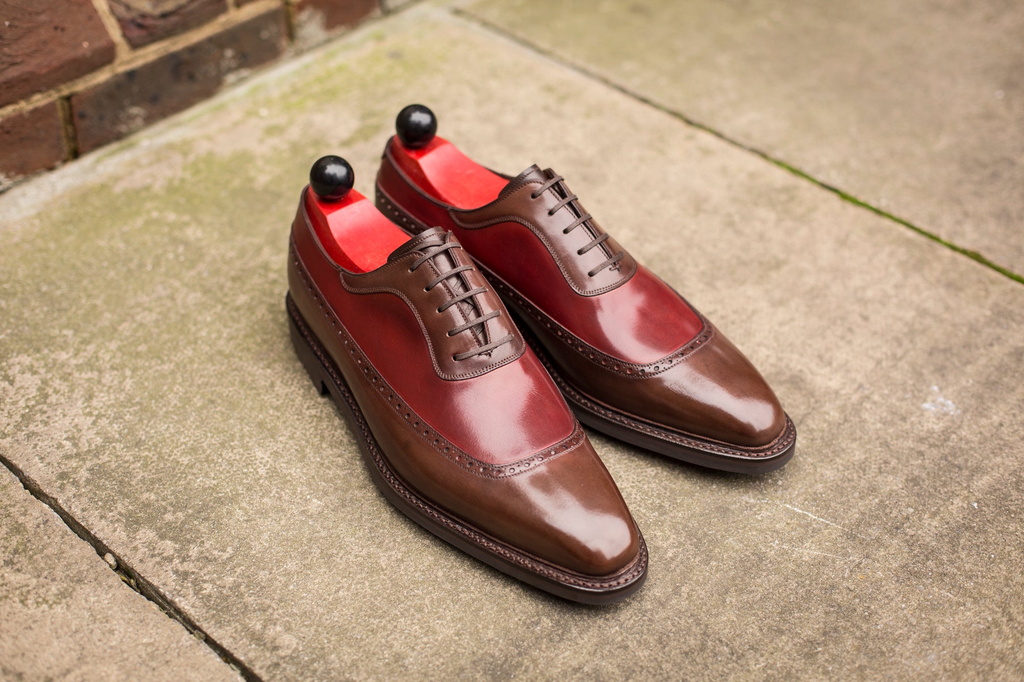 Tulloss - MTO - Shaded Brown Calf / Burgundy Calf - LPB Last - Rugged Rubber Sole-Made To Order Longwing Long Wing U Cap Brogue Adelaide Oxford-J.FitzPatrick Footwear