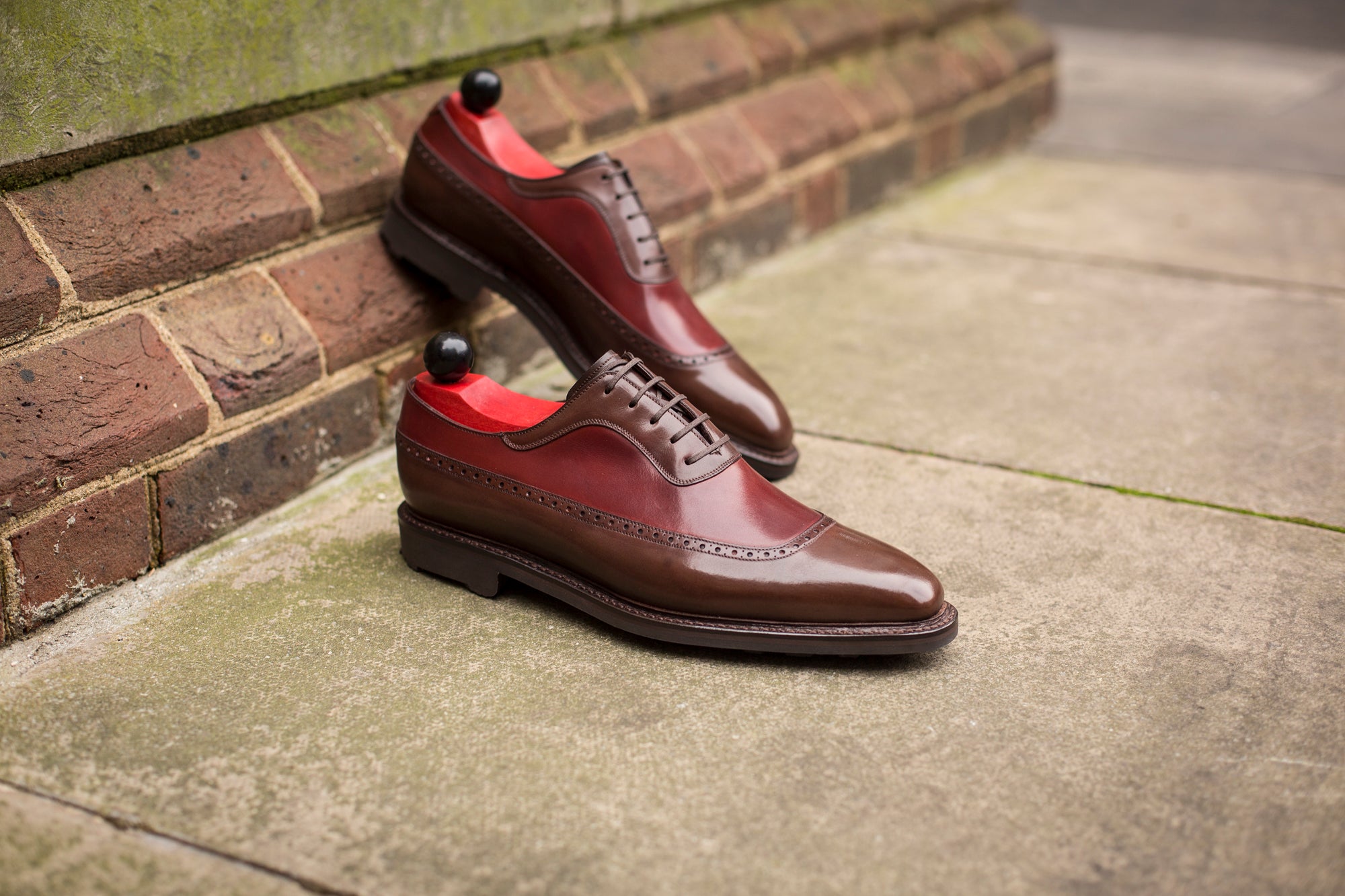 Tulloss - MTO - Shaded Brown Calf / Burgundy Calf - LPB Last - Rugged Rubber Sole-Made To Order Longwing Long Wing U Cap Brogue Adelaide Oxford-J.FitzPatrick Footwear