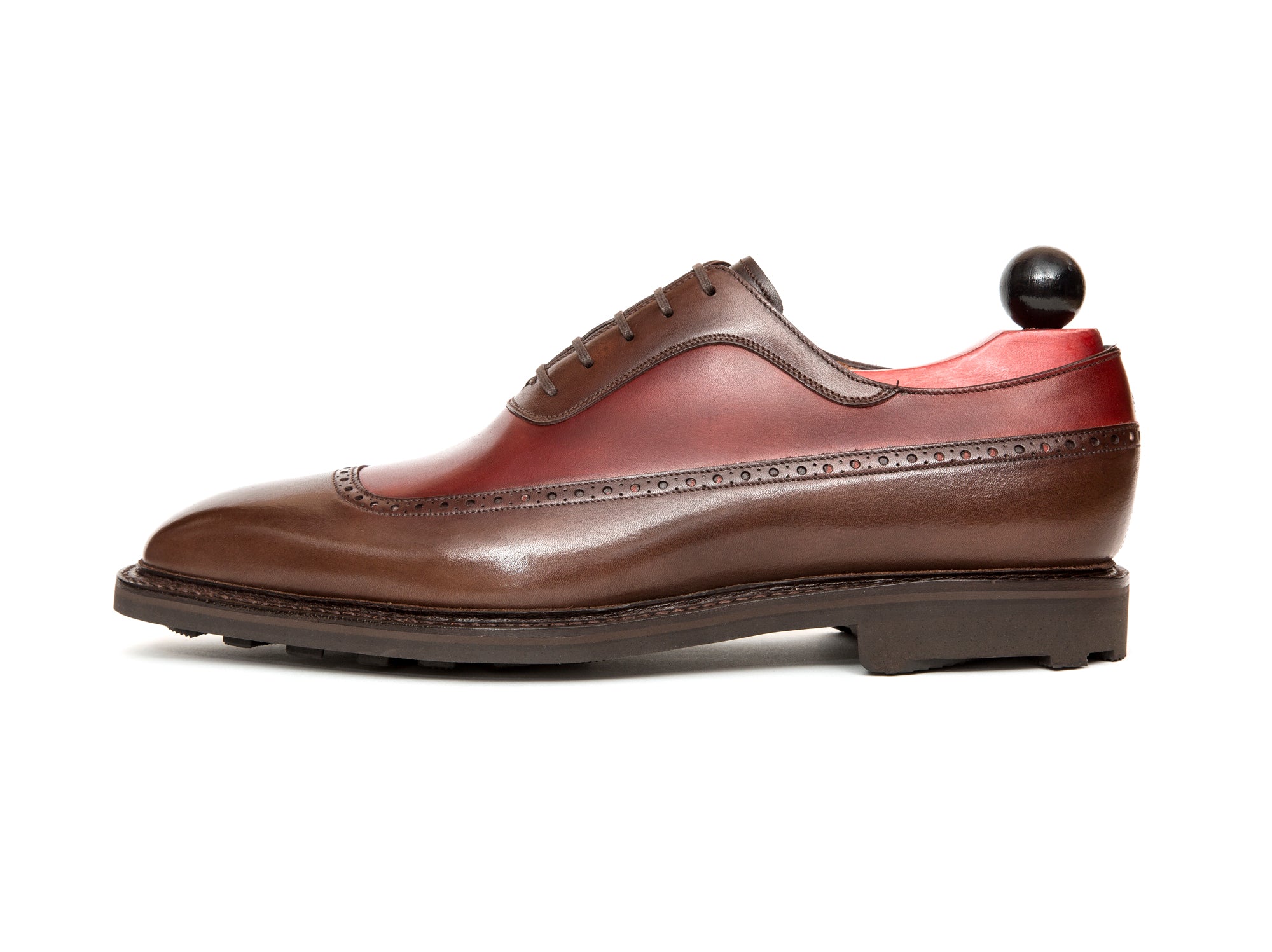 Tulloss - MTO - Shaded Brown Calf / Burgundy Calf - LPB Last - Rugged Rubber Sole-Made To Order Longwing Long Wing U Cap Brogue Adelaide Oxford-J.FitzPatrick Footwear