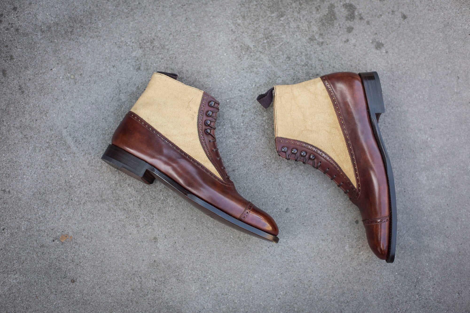 Tyler - MTO - Walnut Museum Calf / Hemp Canvas - NGT Last - Single Leather Sole-Made To Order Boot Spectator Balmoral-J.FitzPatrick Footwear
