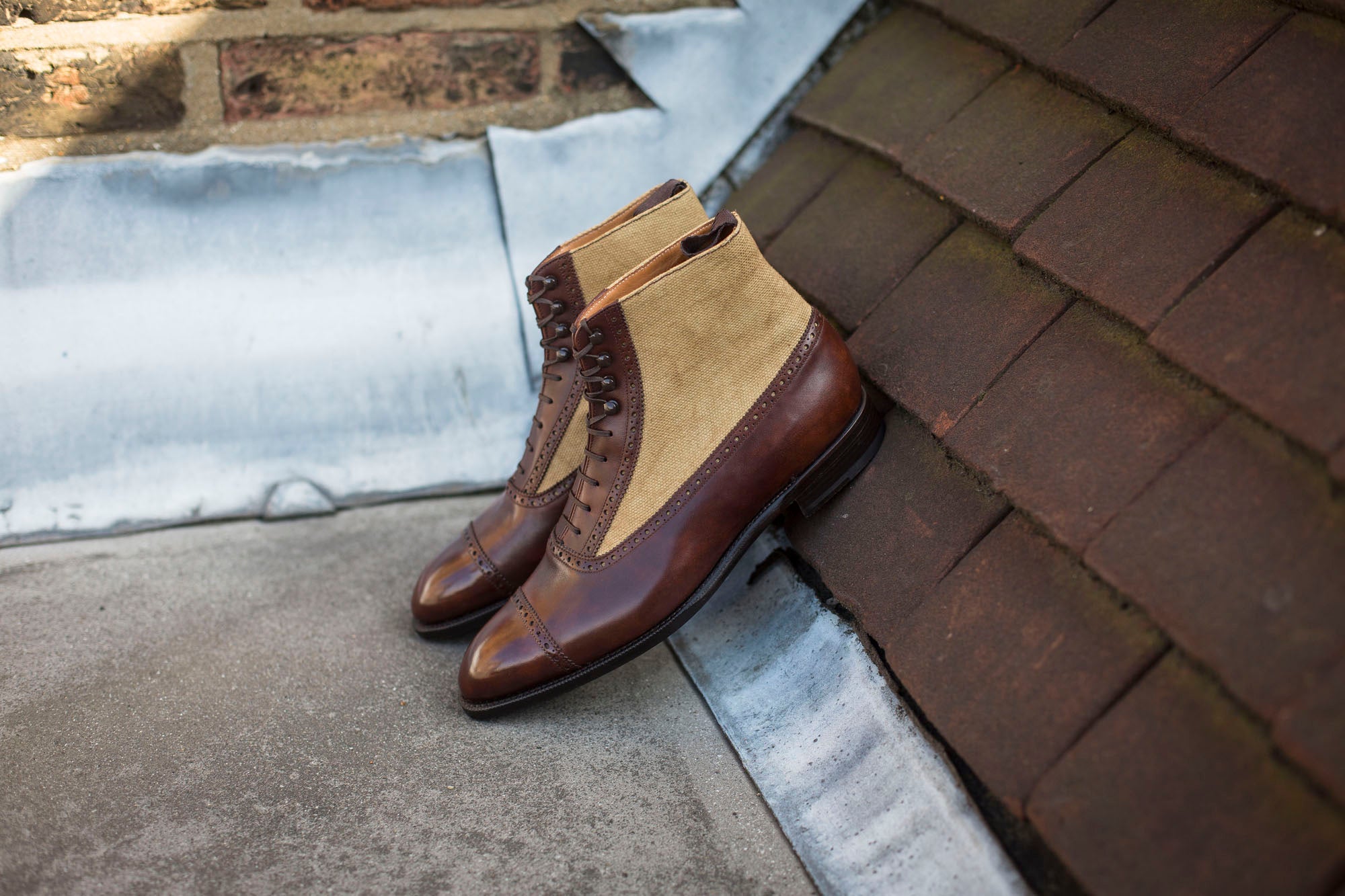 Tyler - MTO - Walnut Museum Calf / Hemp Canvas - NGT Last - Single Leather Sole-Made To Order Boot Spectator Balmoral-J.FitzPatrick Footwear