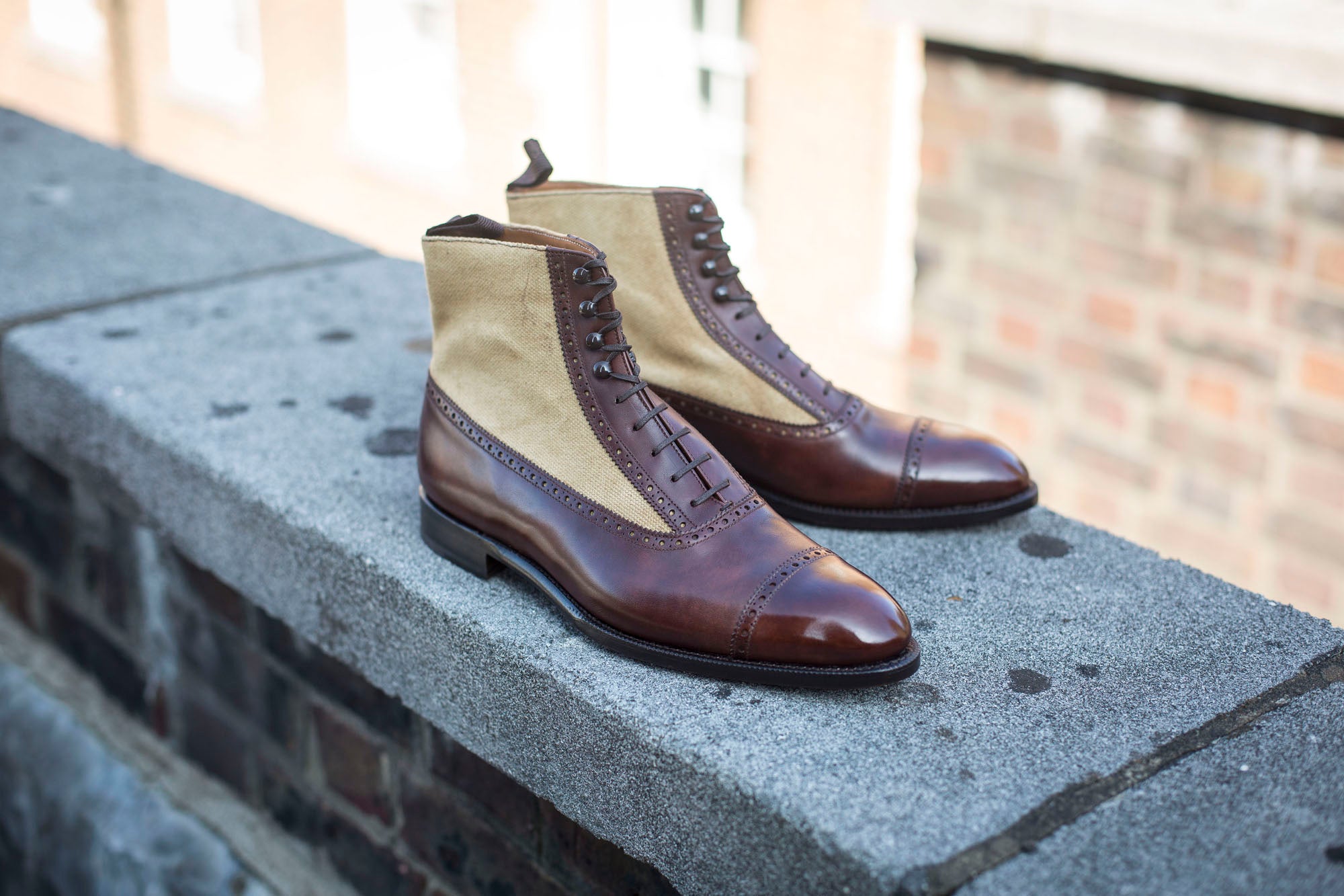 Tyler - MTO - Walnut Museum Calf / Hemp Canvas - NGT Last - Single Leather Sole-Made To Order Boot Spectator Balmoral-J.FitzPatrick Footwear