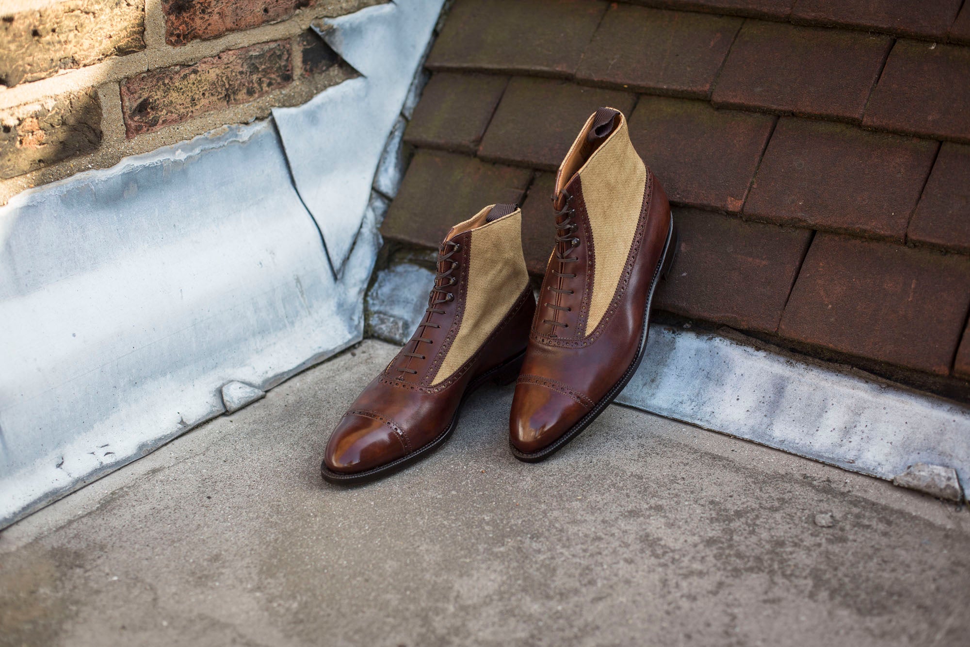 Tyler - MTO - Walnut Museum Calf / Hemp Canvas - NGT Last - Single Leather Sole-Made To Order Boot Spectator Balmoral-J.FitzPatrick Footwear