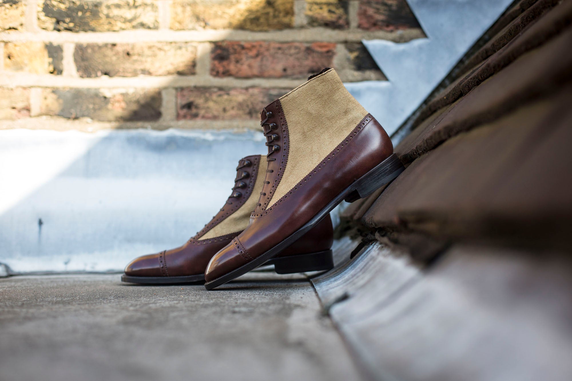 Tyler - MTO - Walnut Museum Calf / Hemp Canvas - NGT Last - Single Leather Sole-Made To Order Boot Spectator Balmoral-J.FitzPatrick Footwear